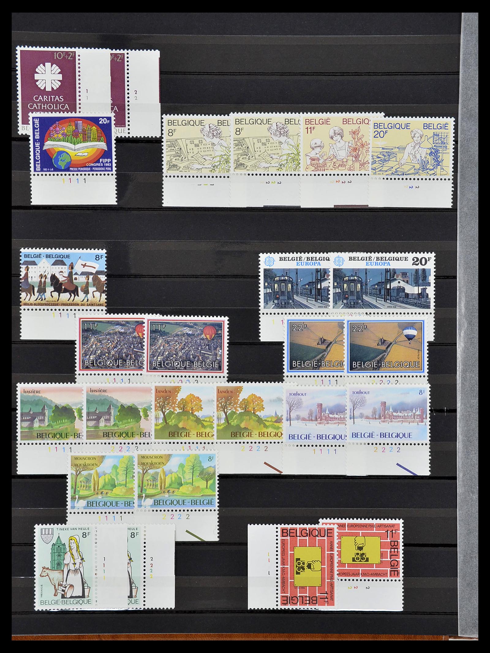 34524 032 - Postzegelverzameling 34524 België plaat en etsingnummers 1963-1990.