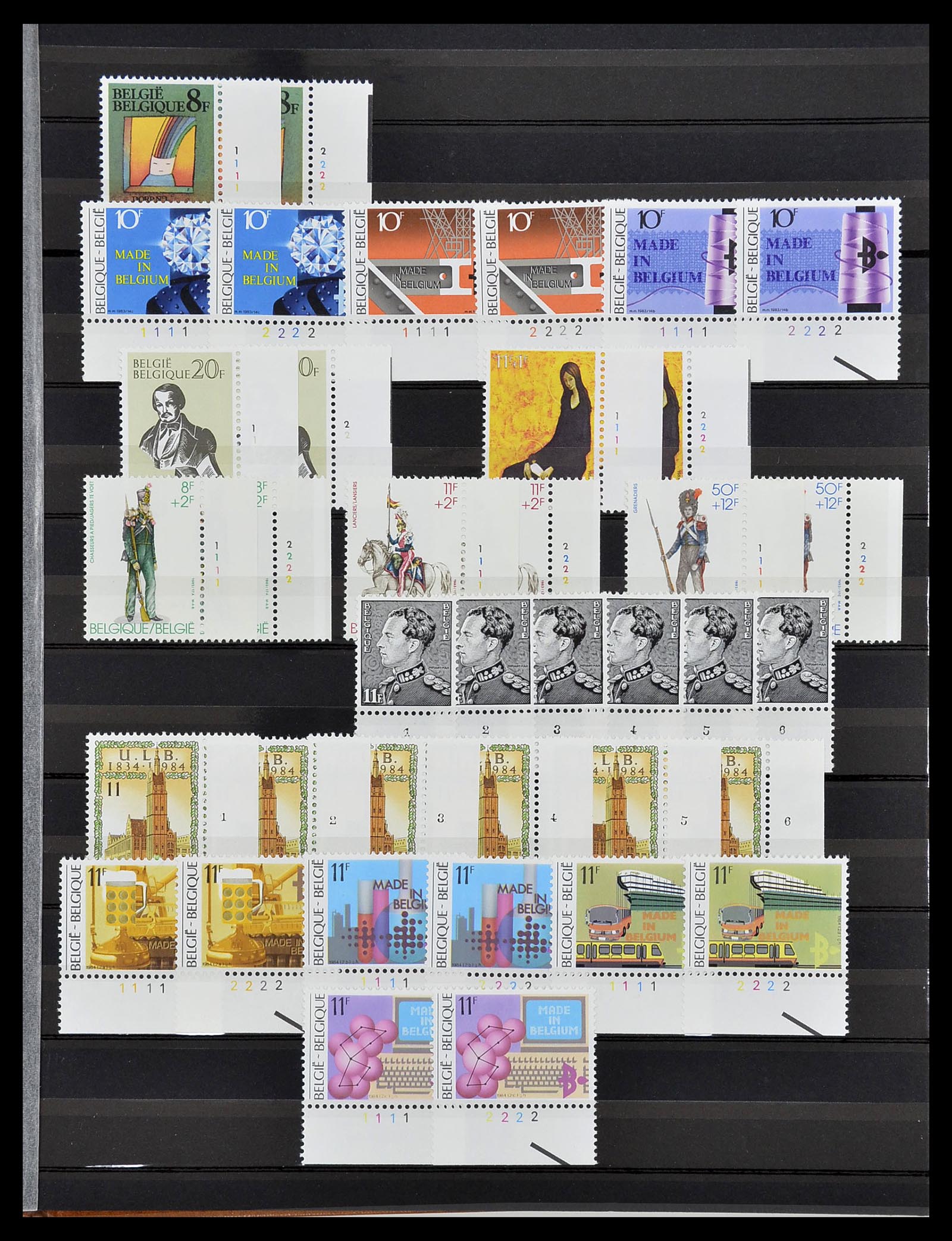 34524 033 - Postzegelverzameling 34524 België plaat en etsingnummers 1963-1990.