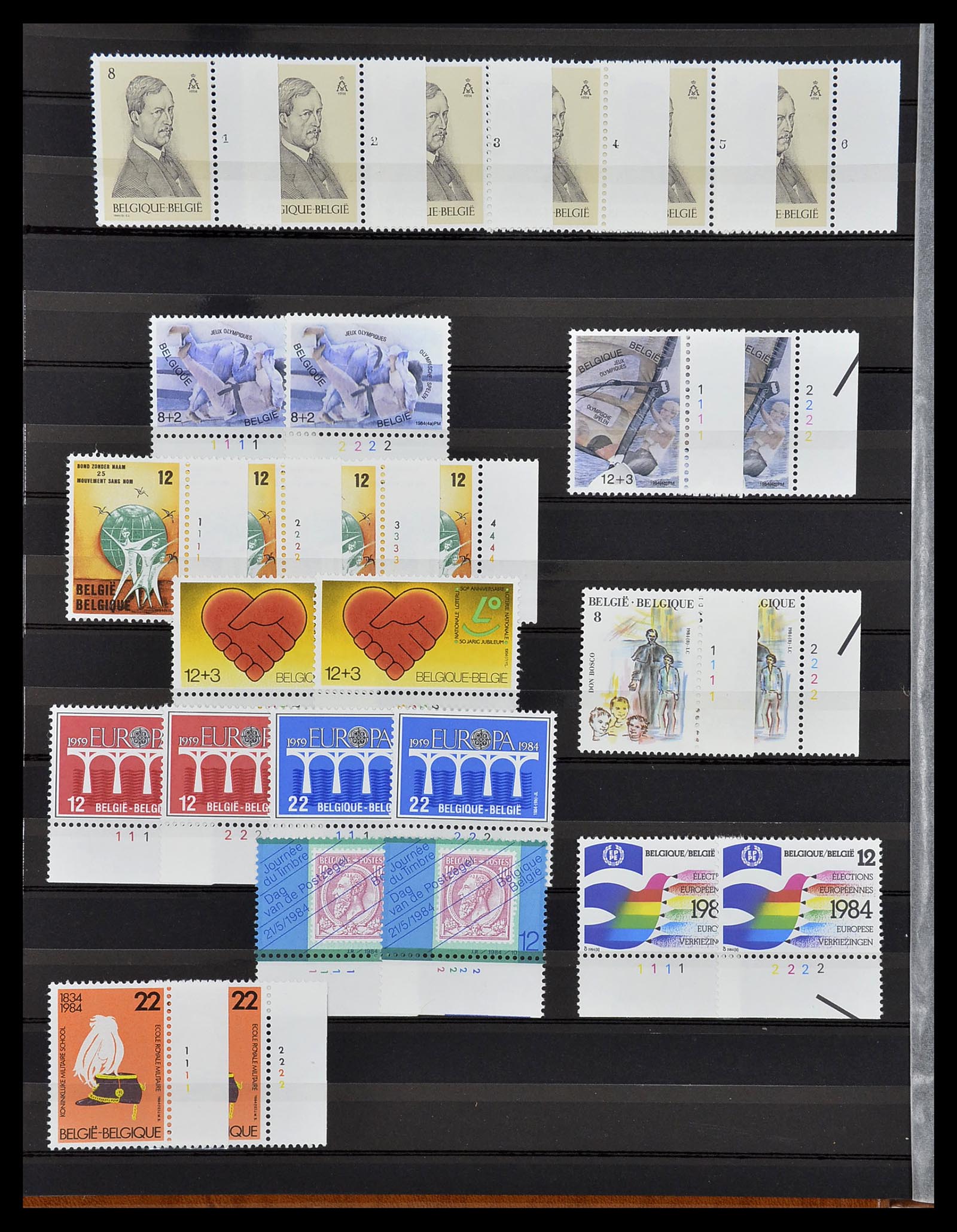 34524 034 - Postzegelverzameling 34524 België plaat en etsingnummers 1963-1990.