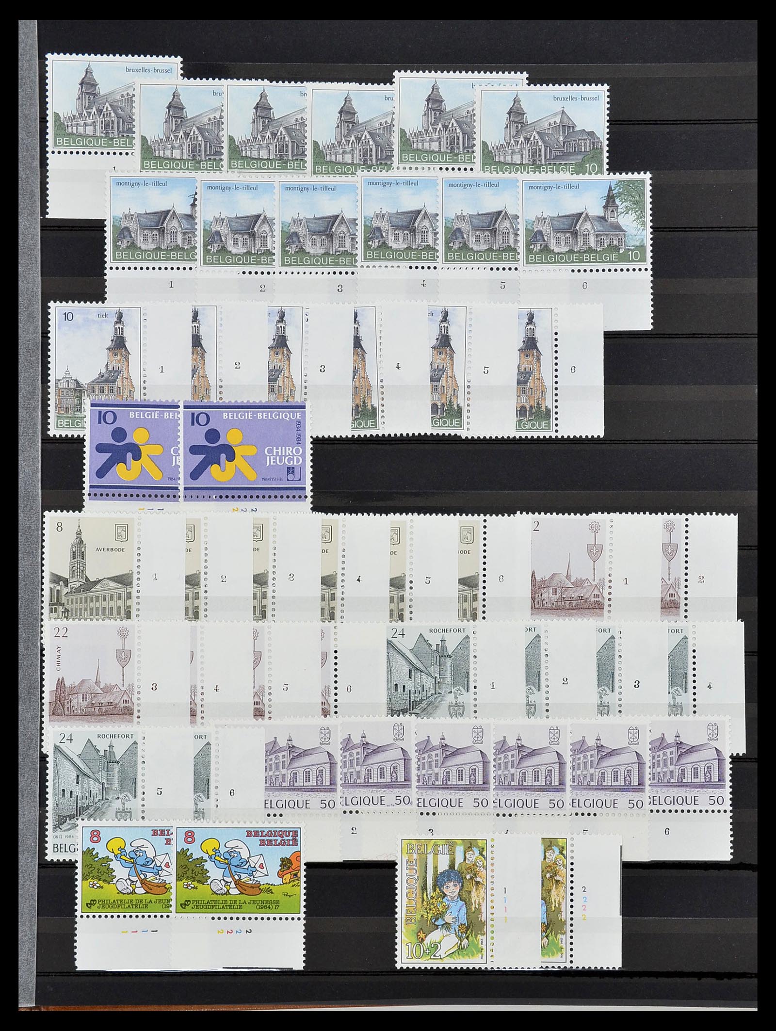34524 035 - Postzegelverzameling 34524 België plaat en etsingnummers 1963-1990.