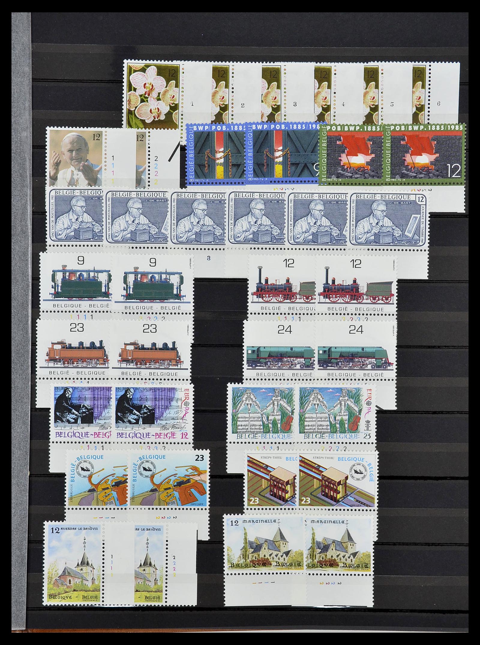 34524 037 - Postzegelverzameling 34524 België plaat en etsingnummers 1963-1990.