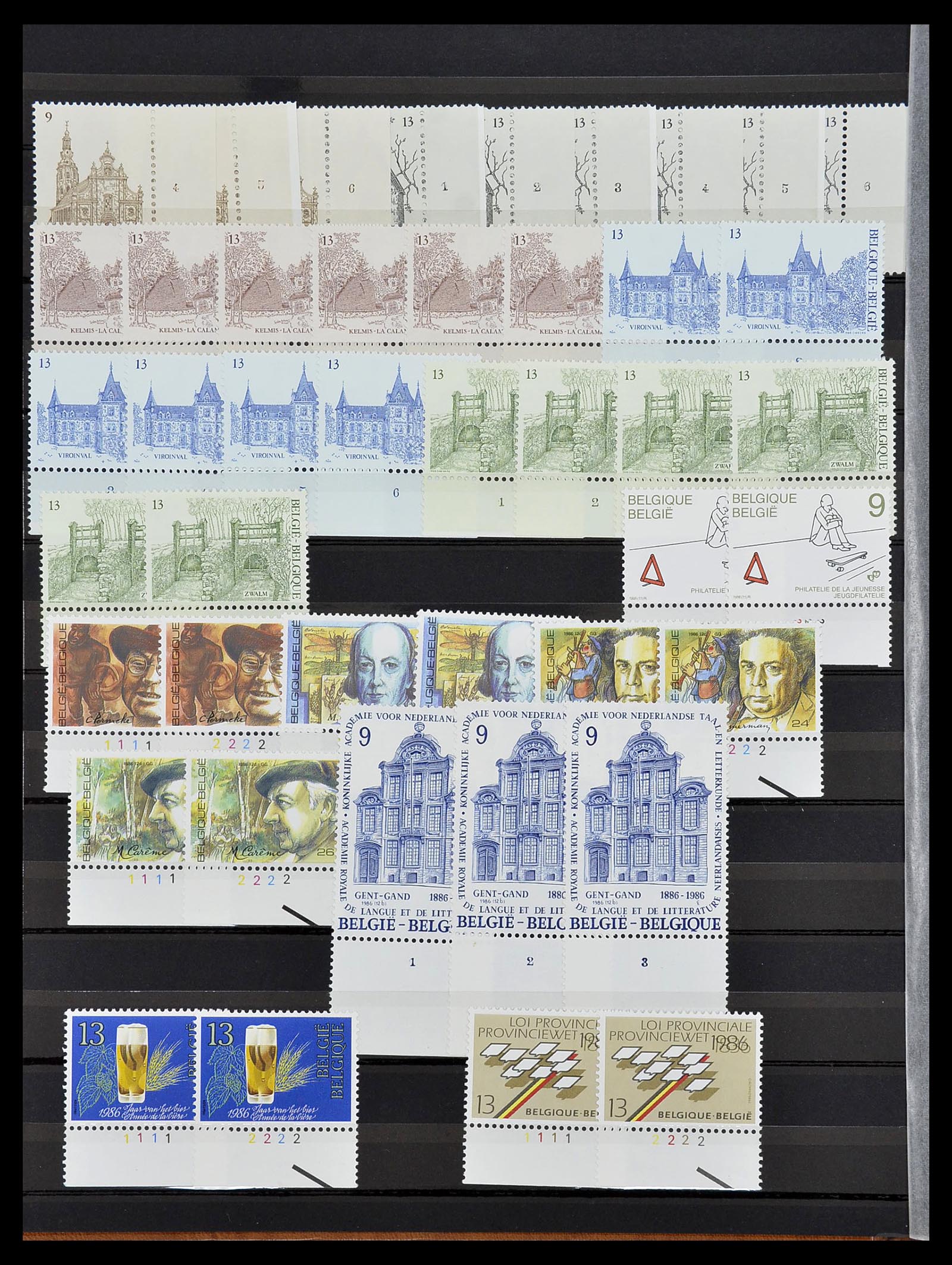 34524 040 - Stamp Collection 34524 Belgium plate and etching numbers 1963-1990.