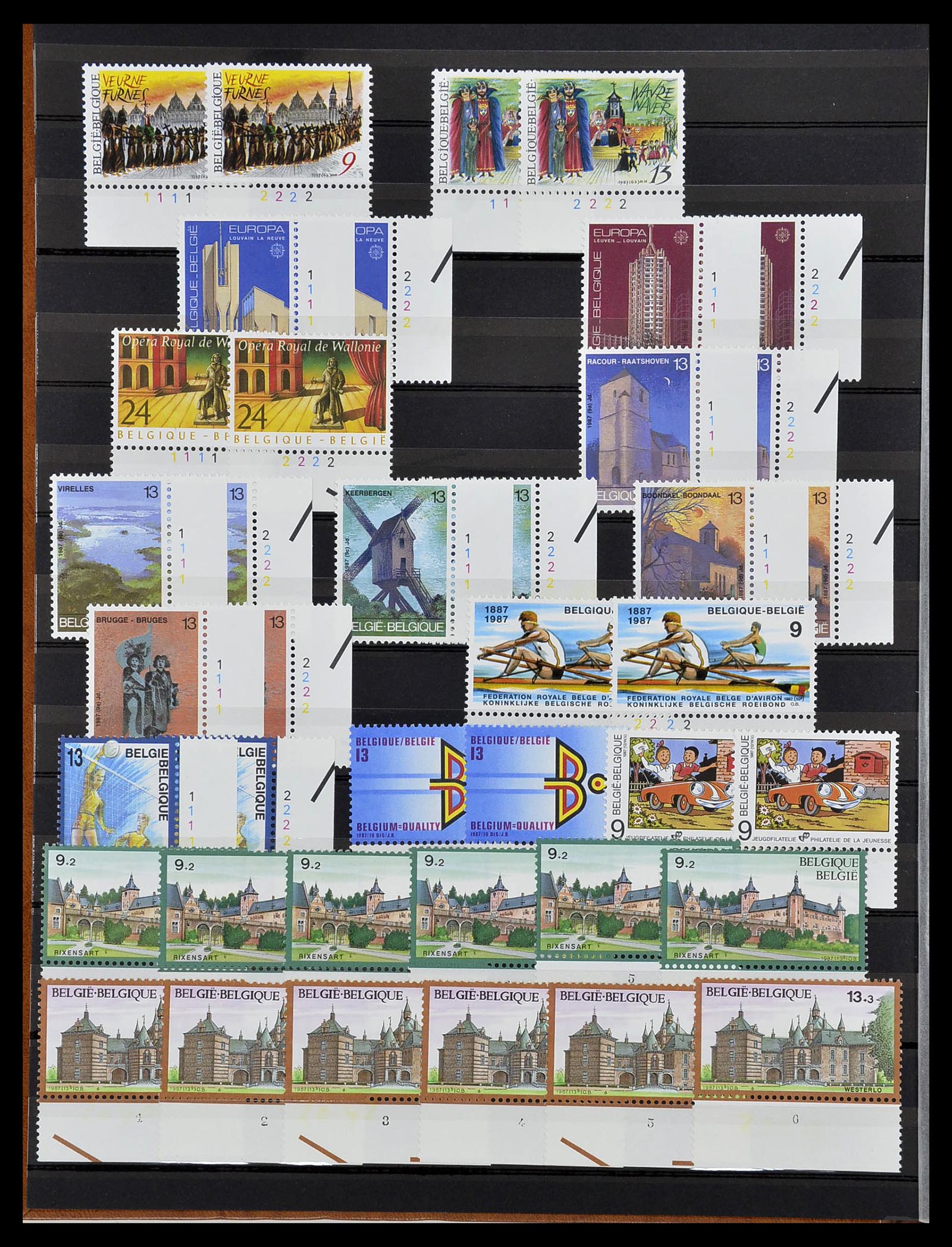 34524 042 - Postzegelverzameling 34524 België plaat en etsingnummers 1963-1990.