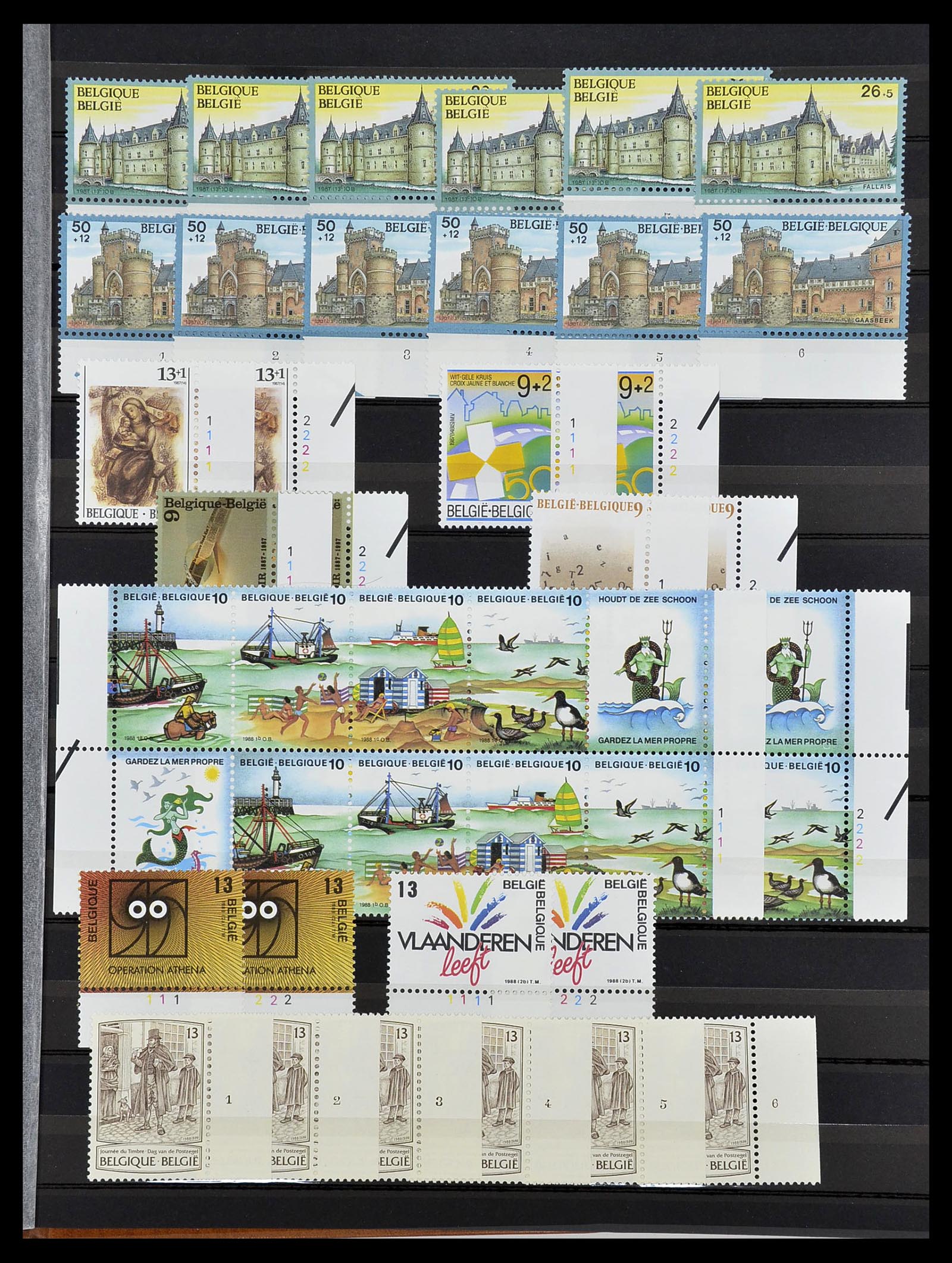 34524 043 - Postzegelverzameling 34524 België plaat en etsingnummers 1963-1990.