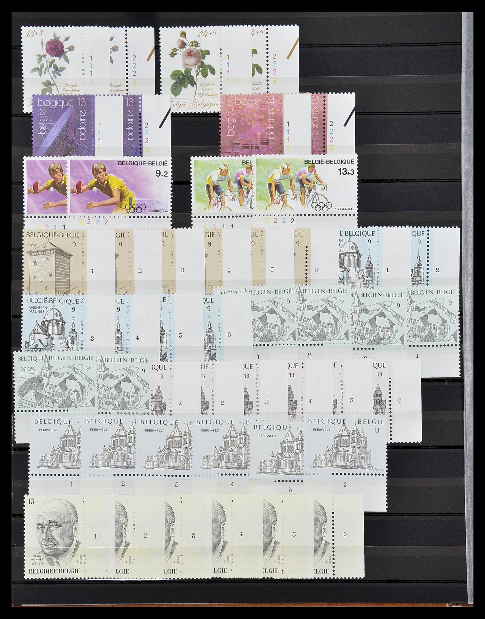 34524 044 - Postzegelverzameling 34524 België plaat en etsingnummers 1963-1990.