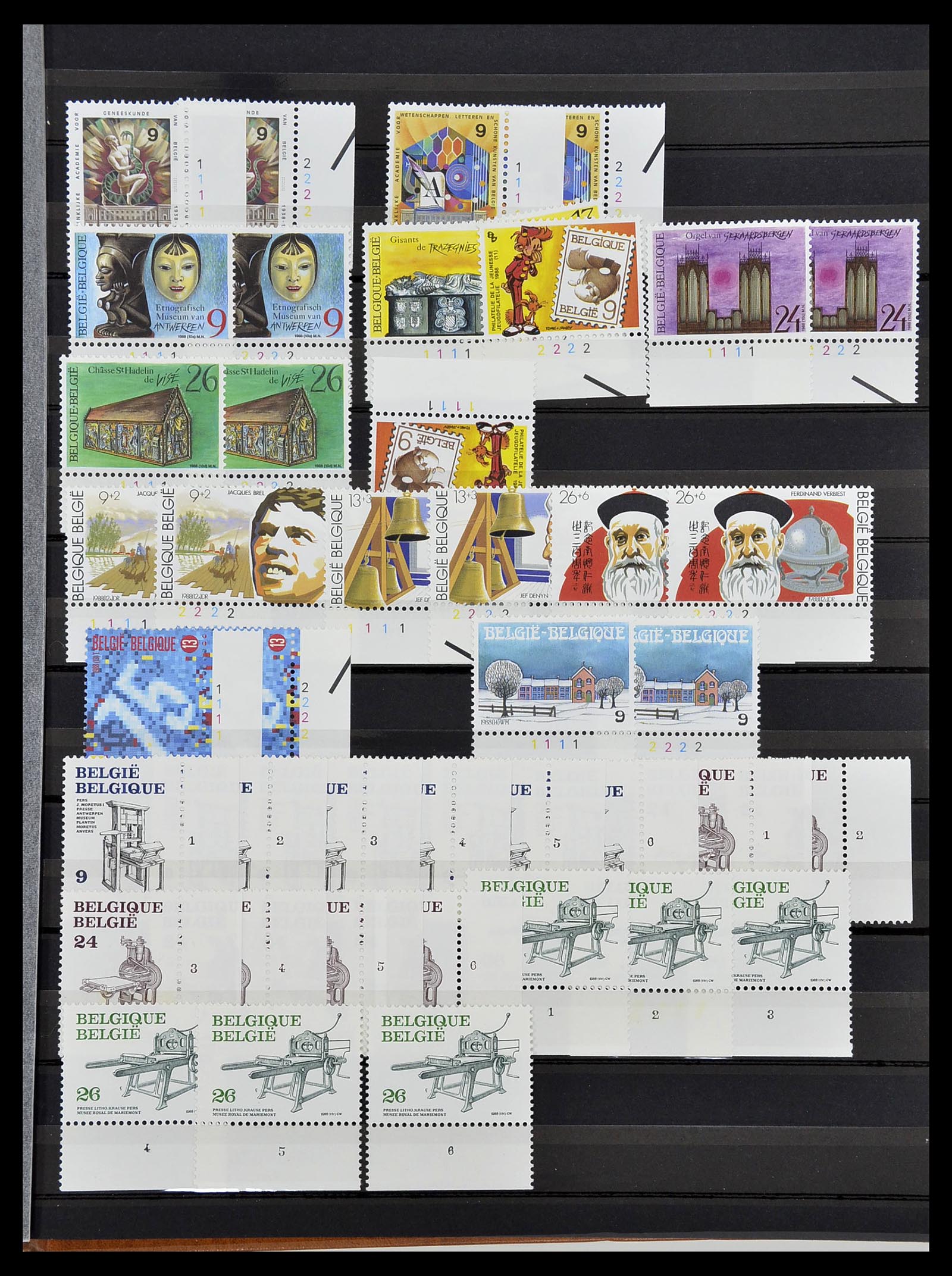 34524 045 - Postzegelverzameling 34524 België plaat en etsingnummers 1963-1990.