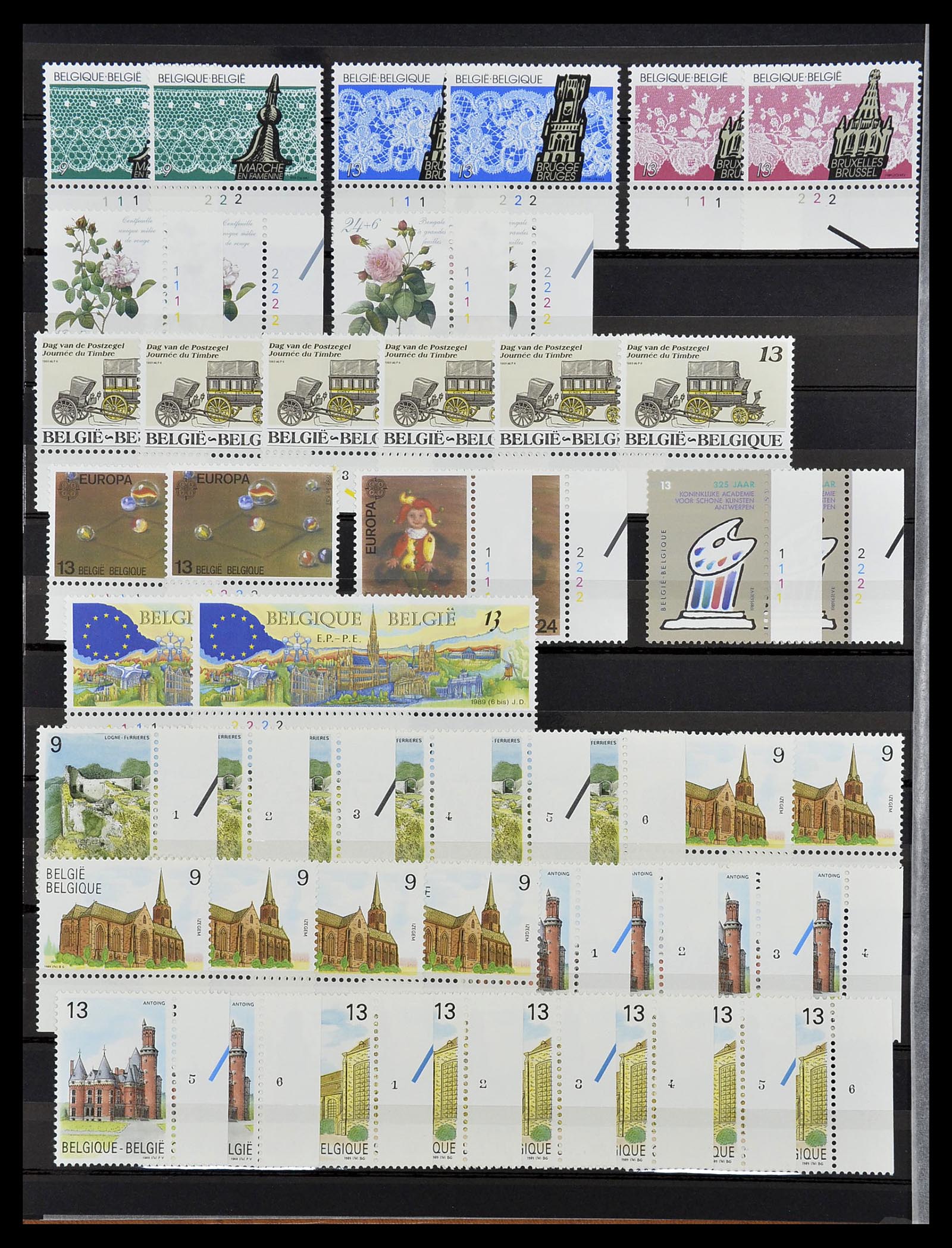 34524 046 - Postzegelverzameling 34524 België plaat en etsingnummers 1963-1990.