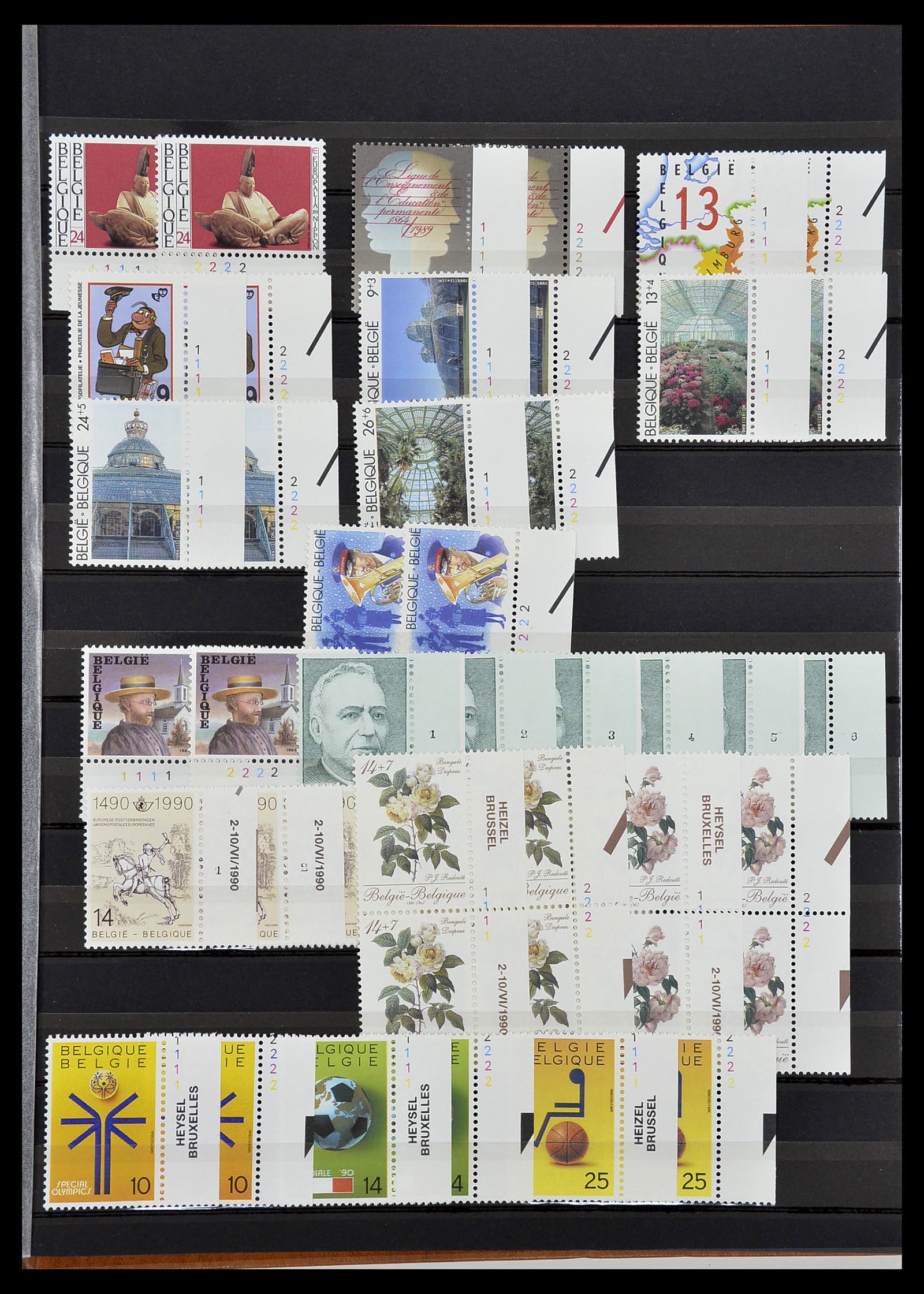 34524 047 - Postzegelverzameling 34524 België plaat en etsingnummers 1963-1990.