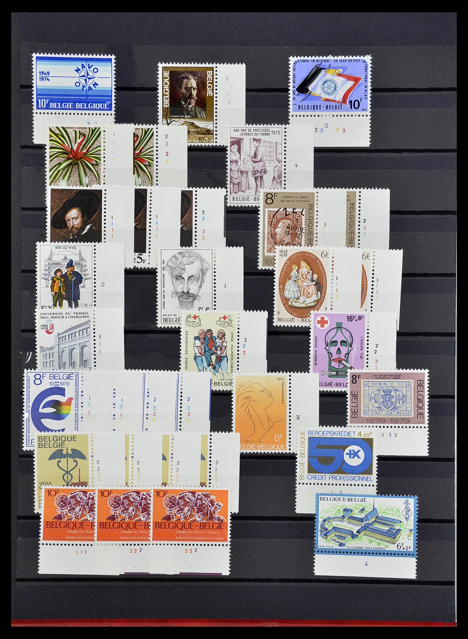 34524 050 - Postzegelverzameling 34524 België plaat en etsingnummers 1963-1990.