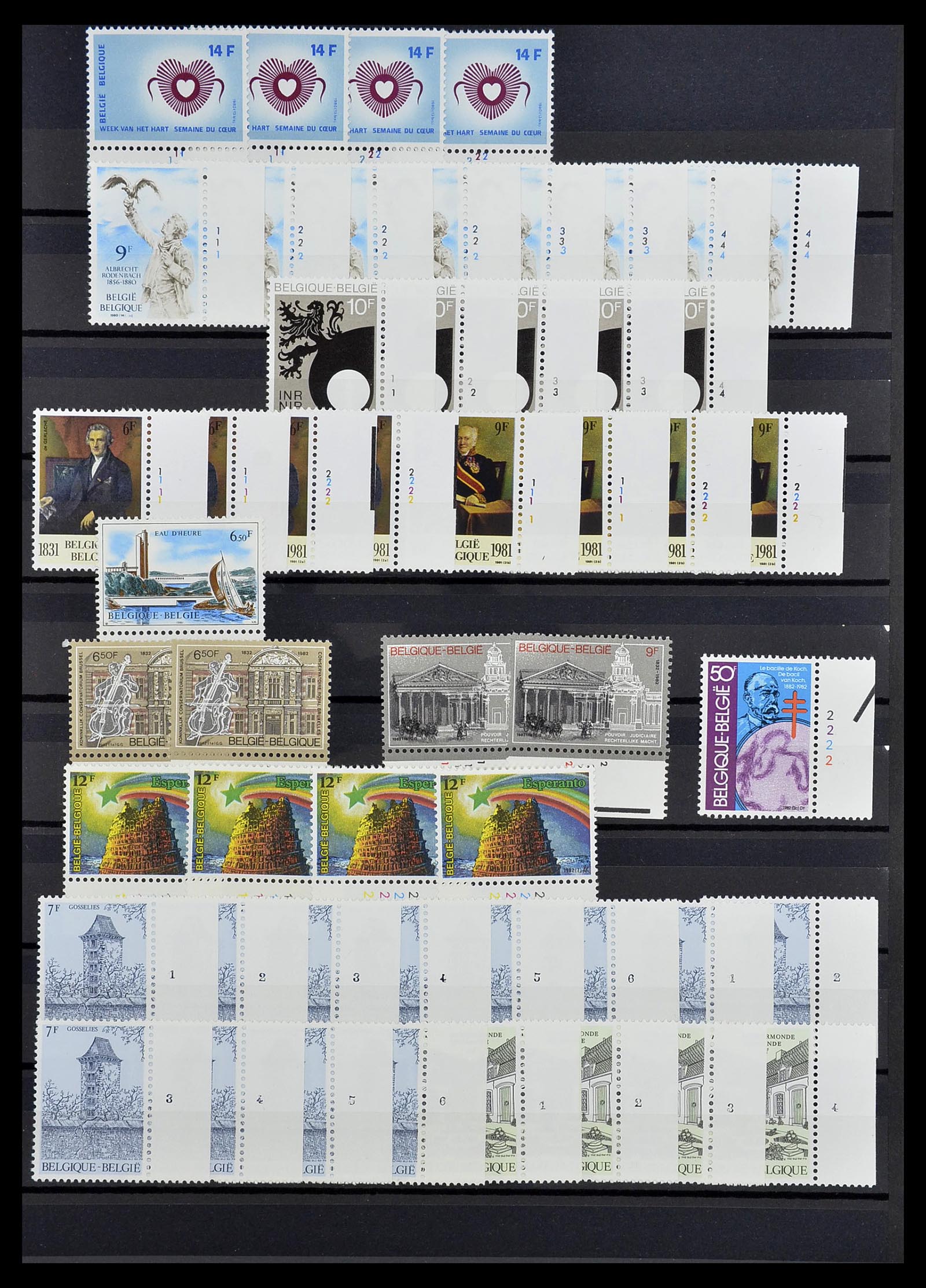34524 053 - Postzegelverzameling 34524 België plaat en etsingnummers 1963-1990.