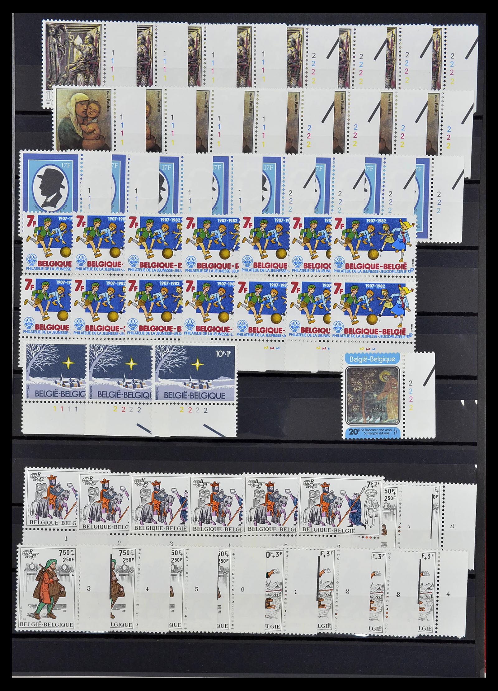 34524 055 - Postzegelverzameling 34524 België plaat en etsingnummers 1963-1990.
