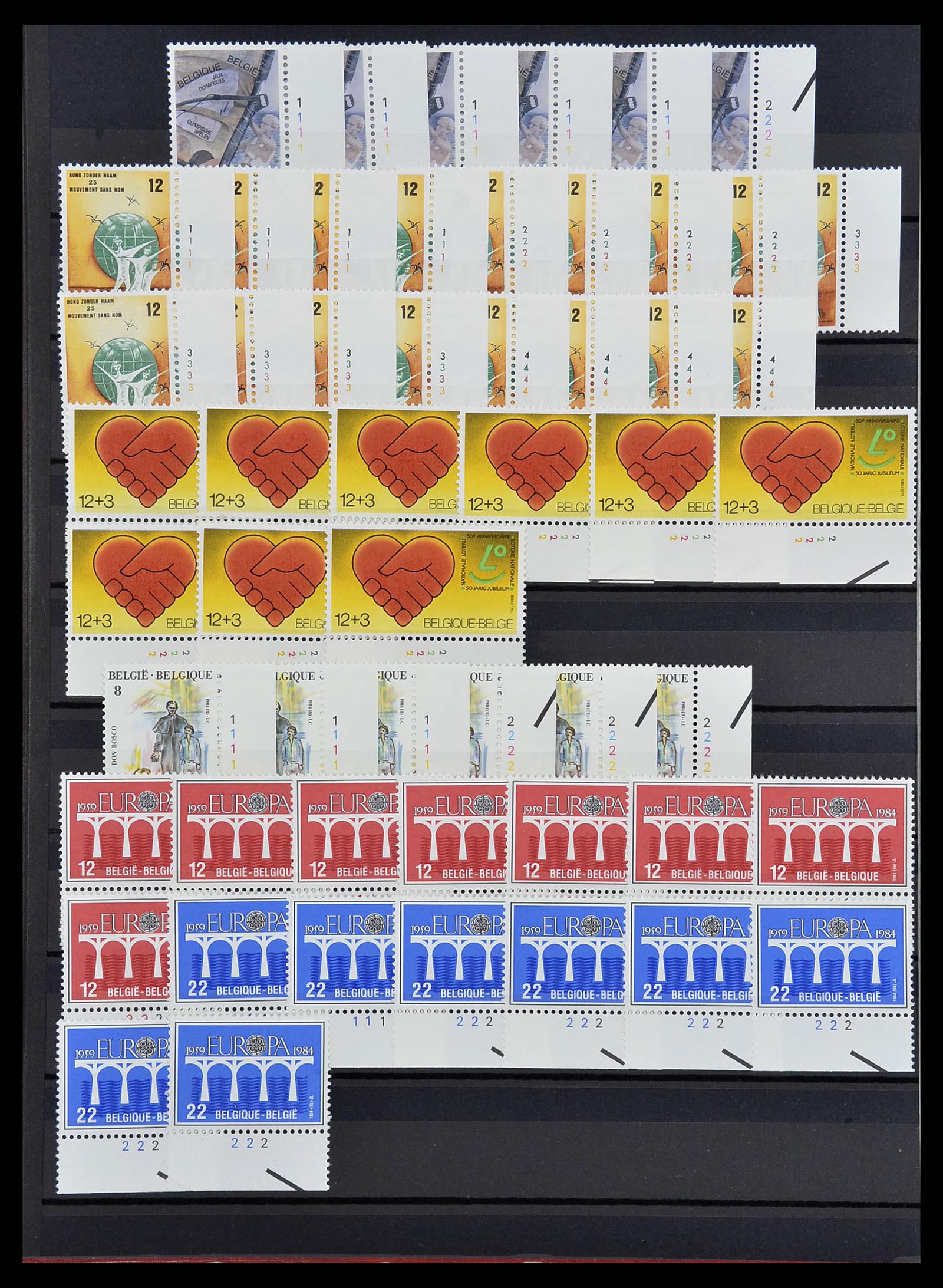 34524 060 - Postzegelverzameling 34524 België plaat en etsingnummers 1963-1990.