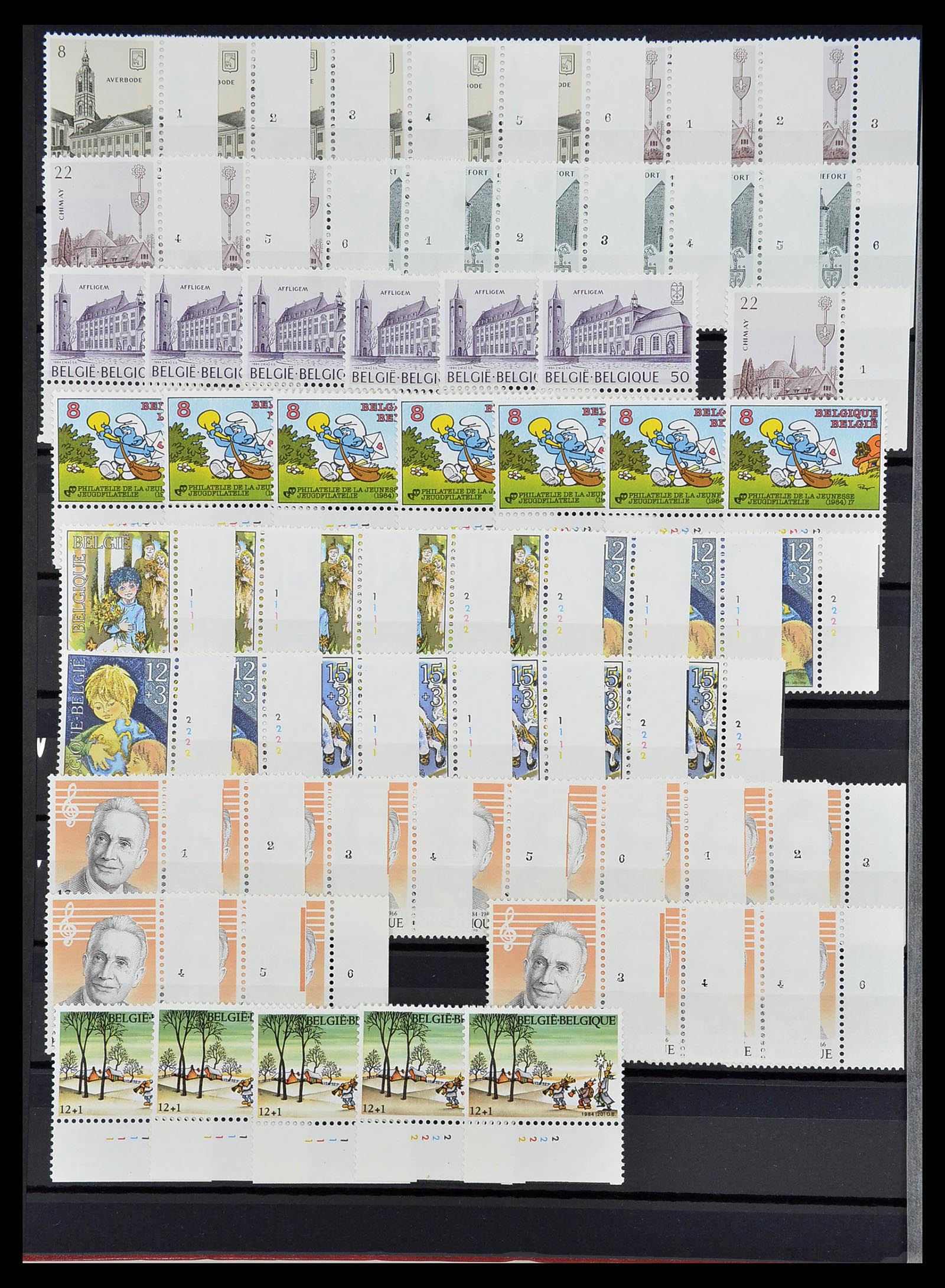 34524 062 - Postzegelverzameling 34524 België plaat en etsingnummers 1963-1990.