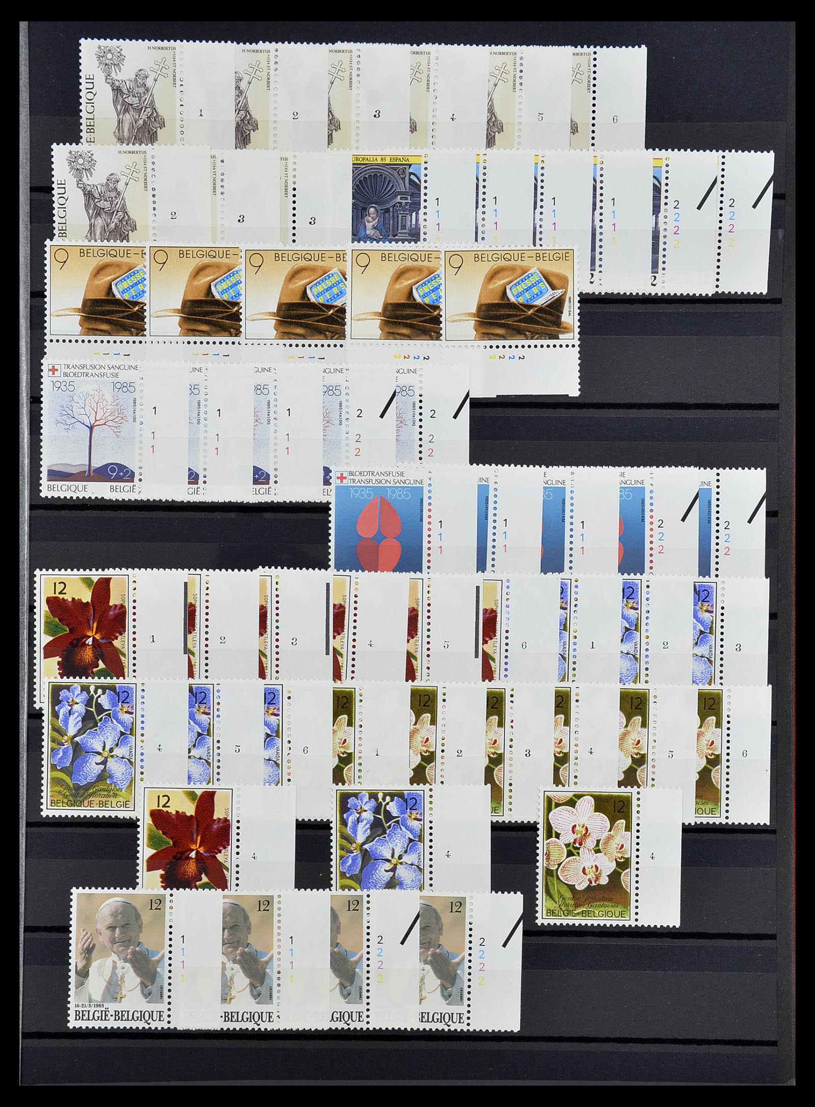 34524 063 - Postzegelverzameling 34524 België plaat en etsingnummers 1963-1990.