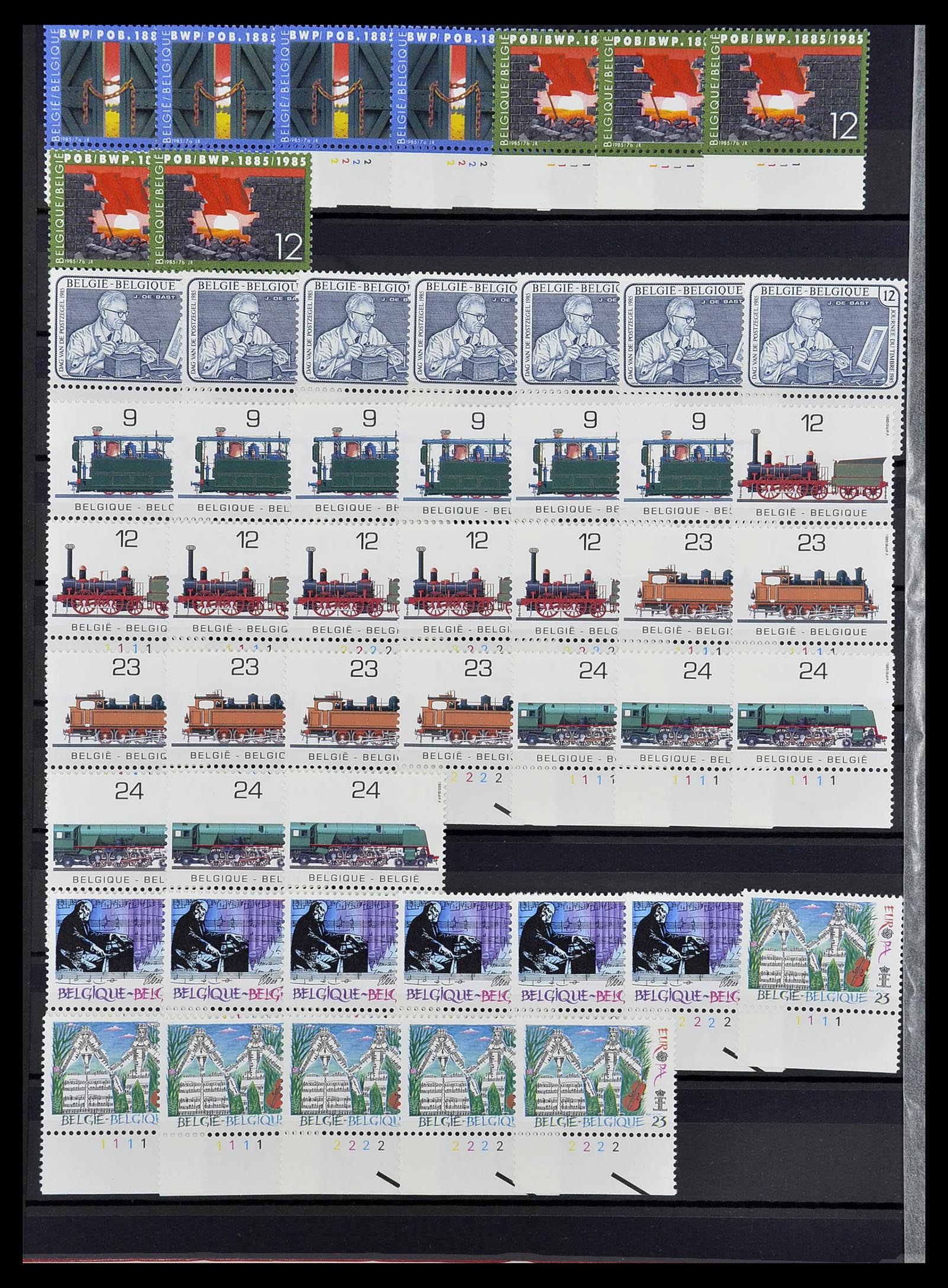 34524 064 - Postzegelverzameling 34524 België plaat en etsingnummers 1963-1990.