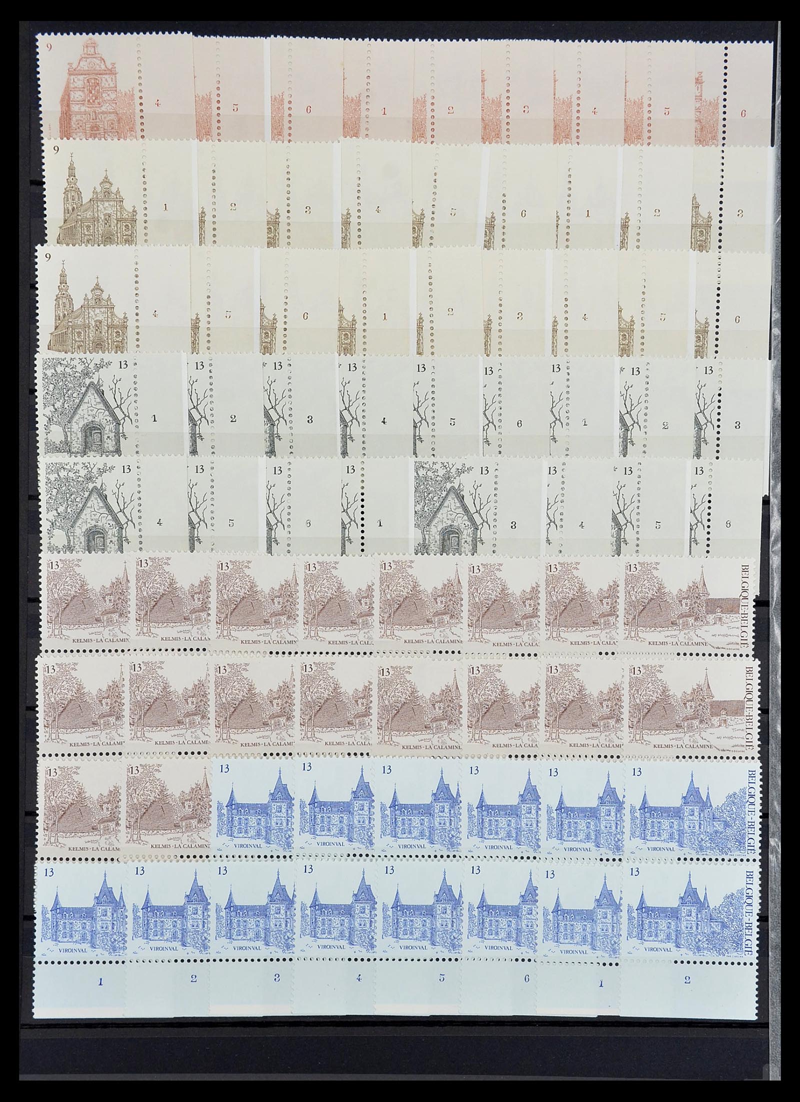 34524 068 - Postzegelverzameling 34524 België plaat en etsingnummers 1963-1990.