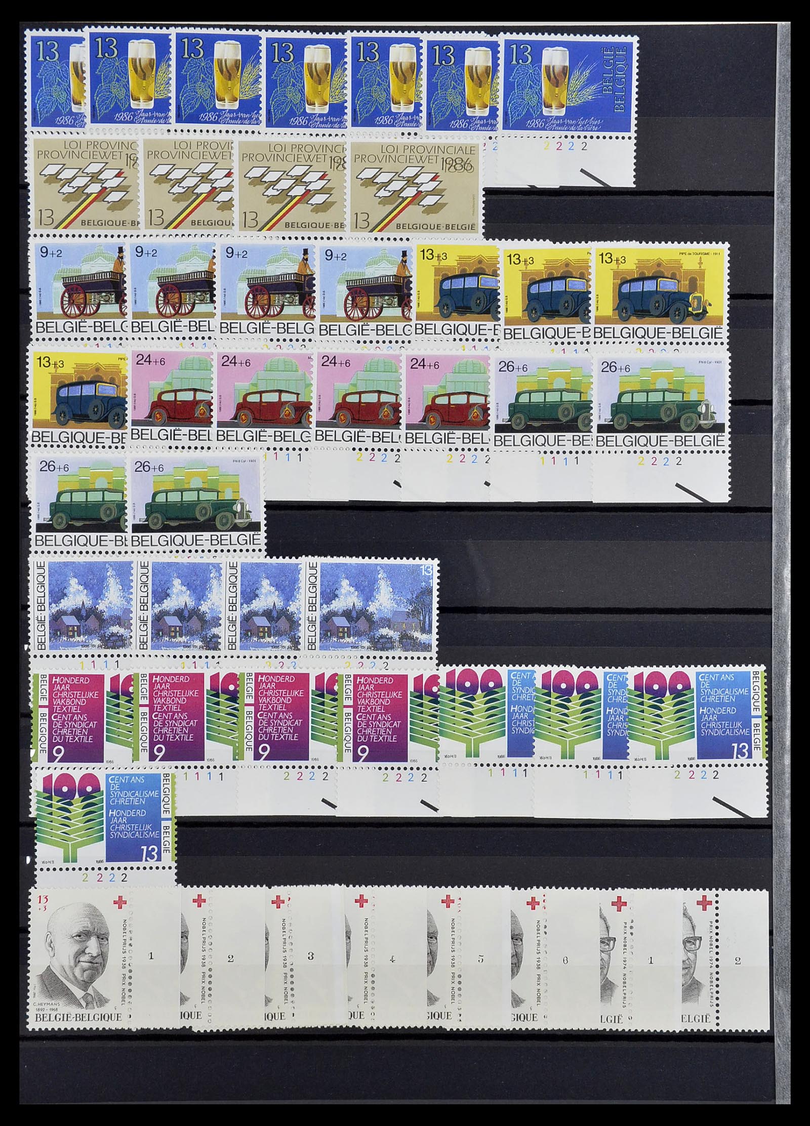 34524 070 - Postzegelverzameling 34524 België plaat en etsingnummers 1963-1990.