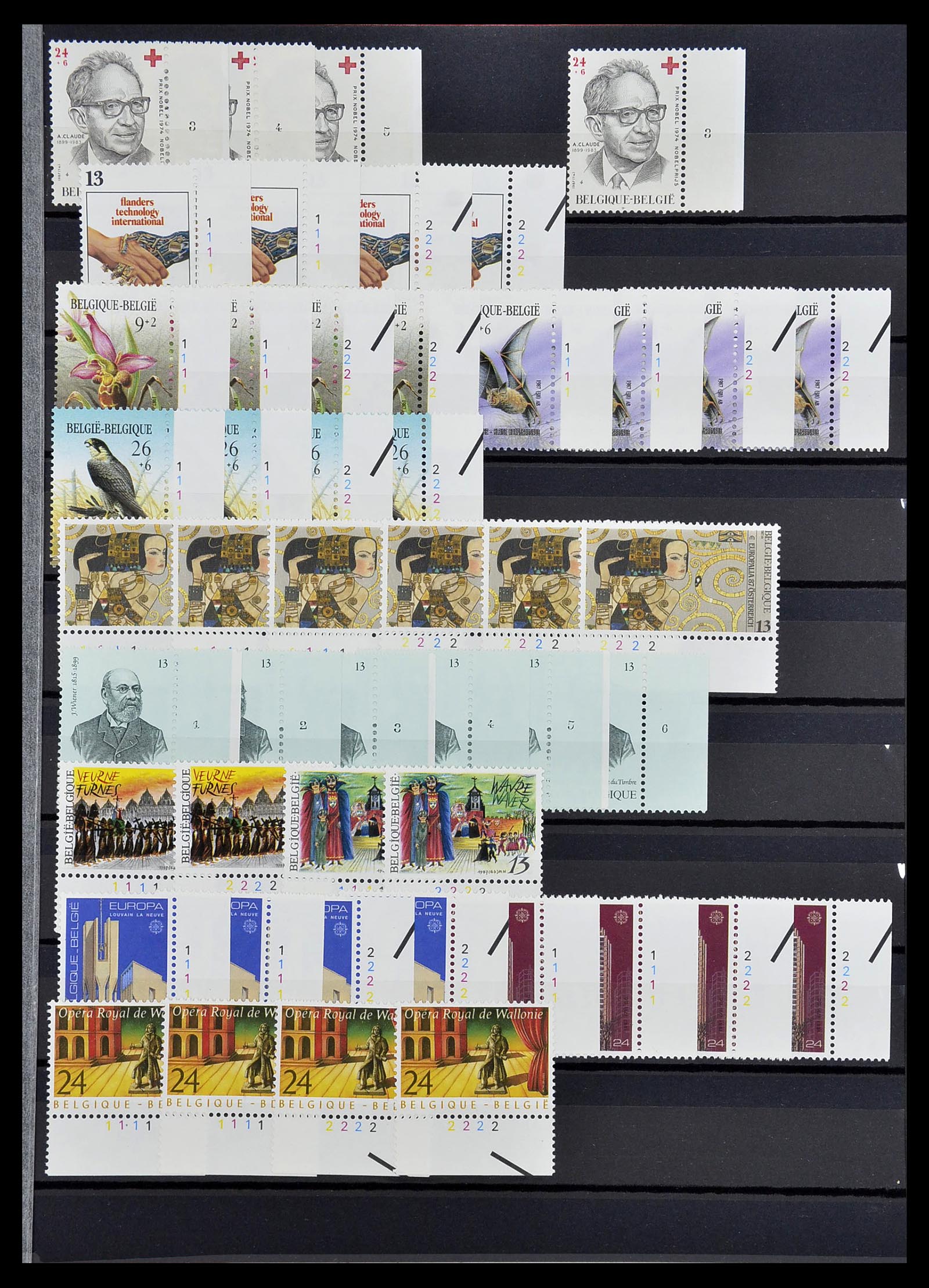 34524 071 - Postzegelverzameling 34524 België plaat en etsingnummers 1963-1990.