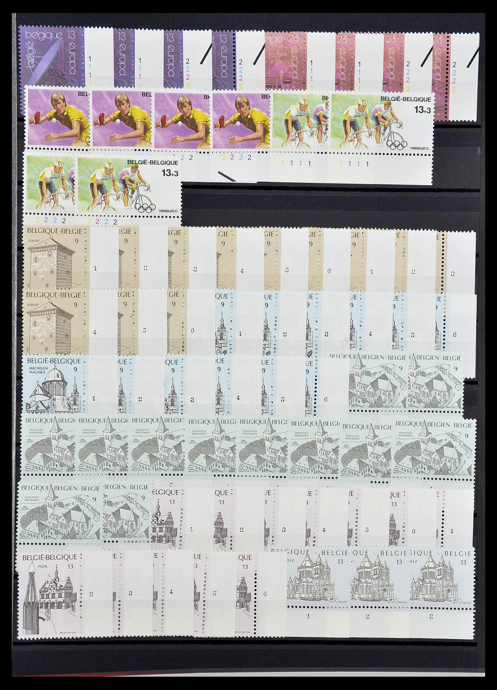 34524 075 - Postzegelverzameling 34524 België plaat en etsingnummers 1963-1990.