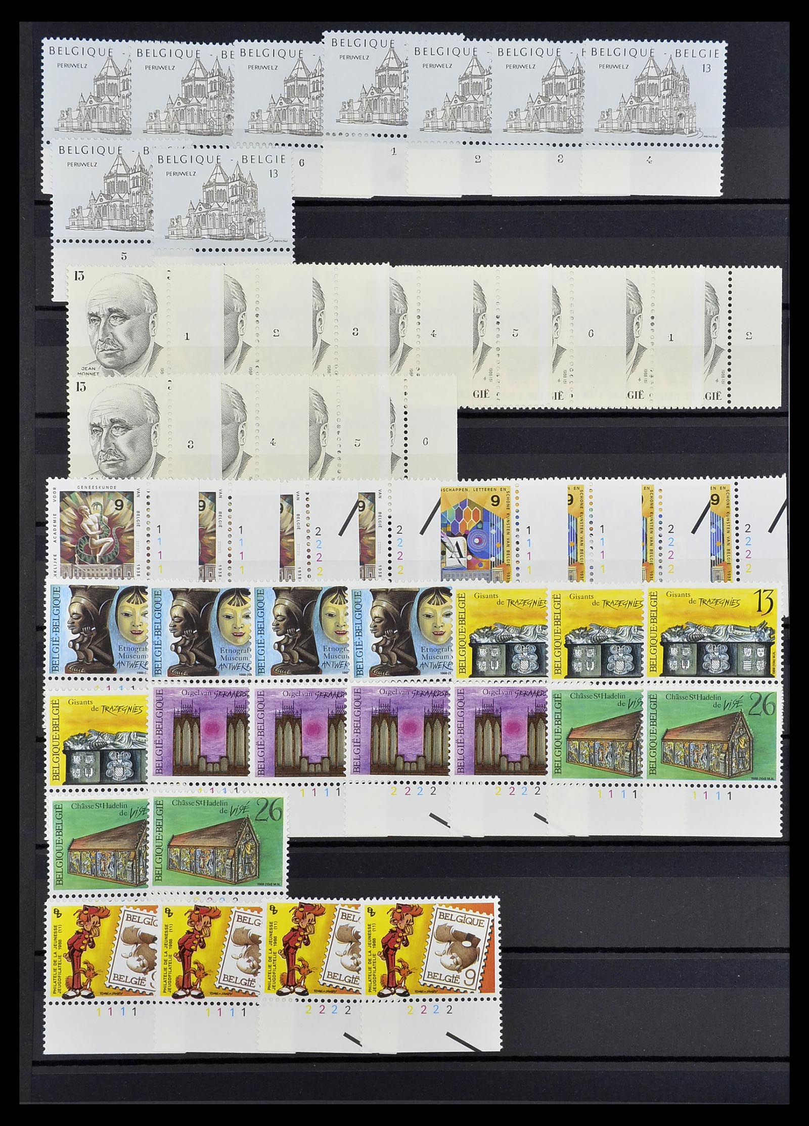 34524 076 - Postzegelverzameling 34524 België plaat en etsingnummers 1963-1990.