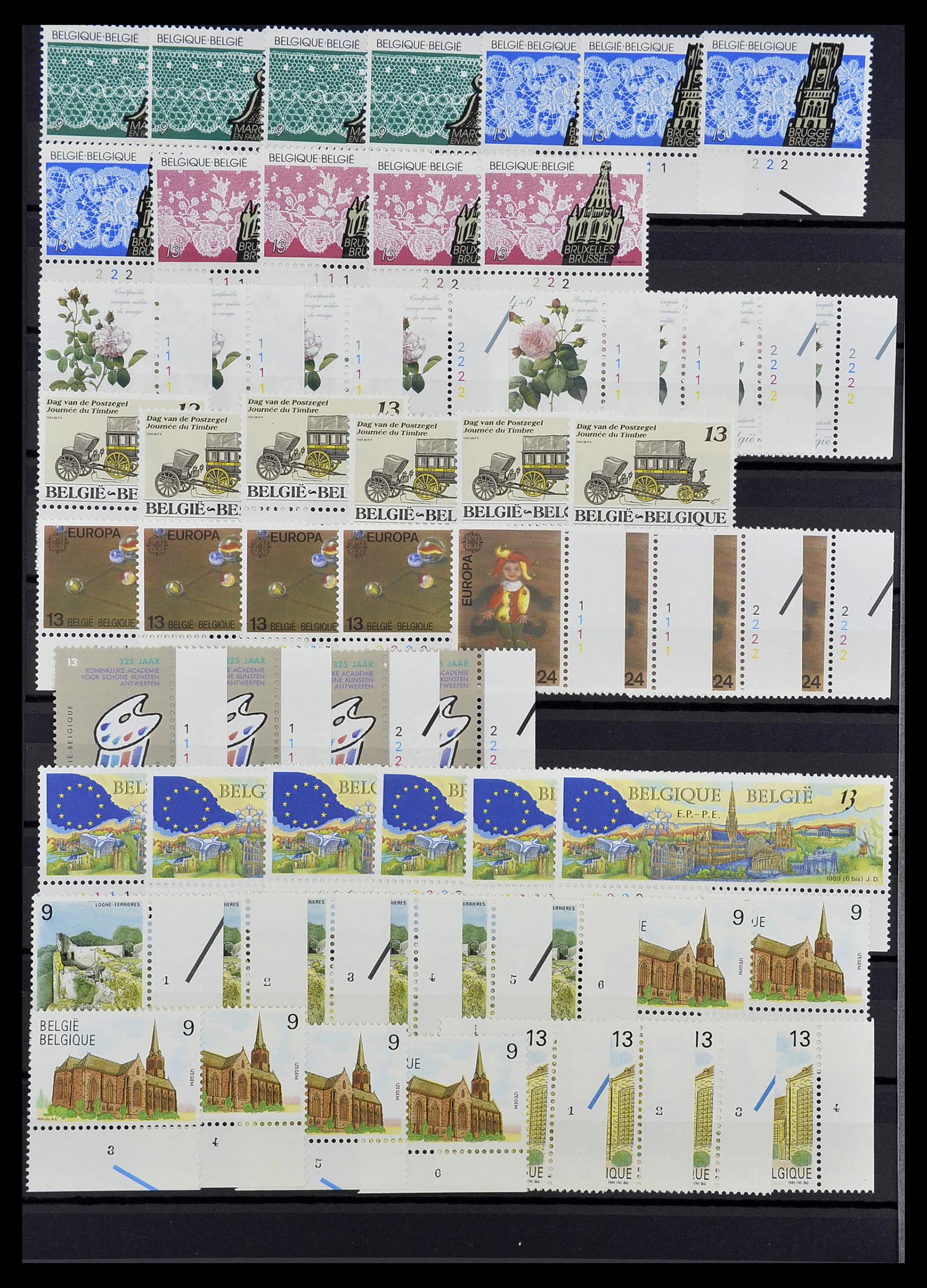 34524 078 - Stamp Collection 34524 Belgium plate and etching numbers 1963-1990.