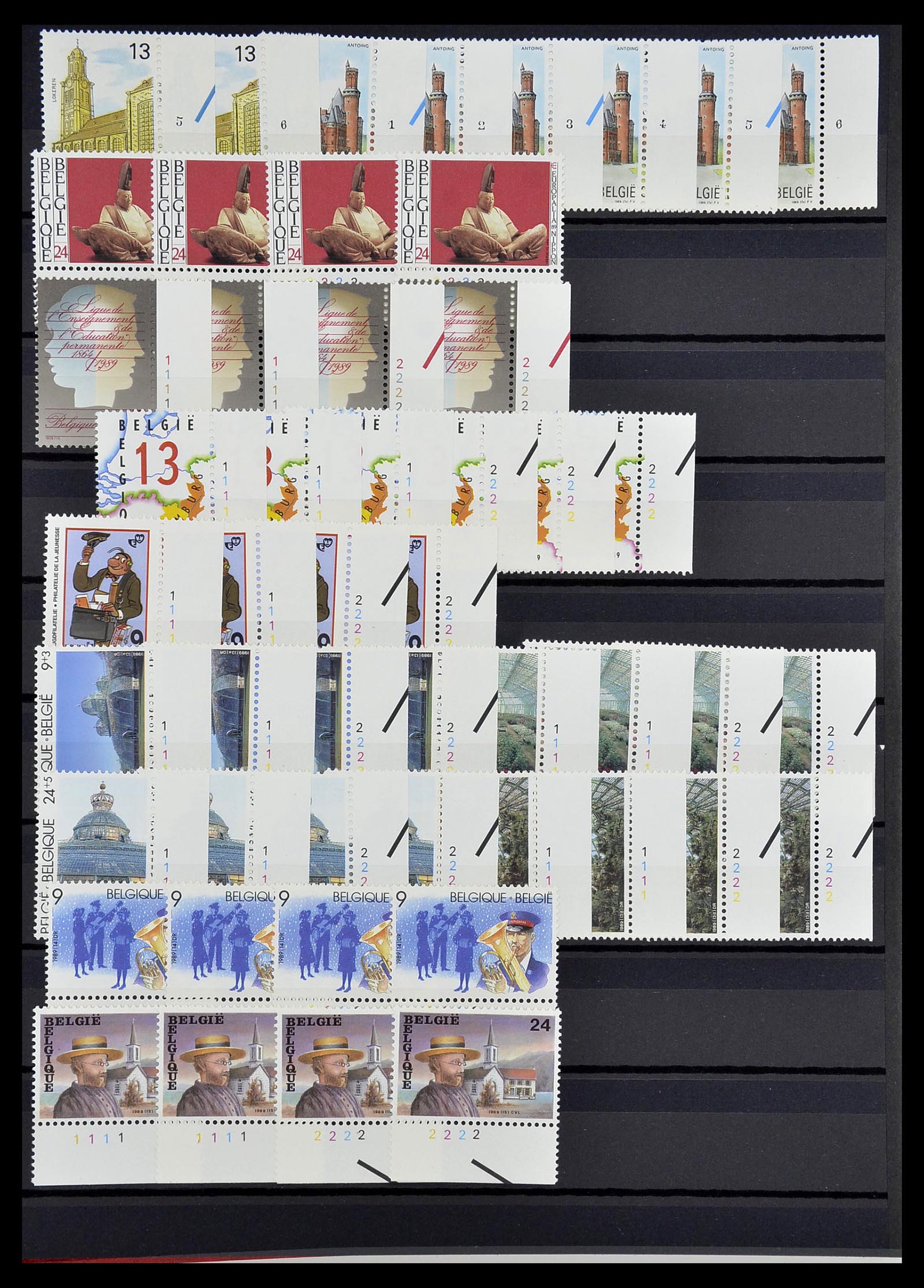 34524 079 - Postzegelverzameling 34524 België plaat en etsingnummers 1963-1990.