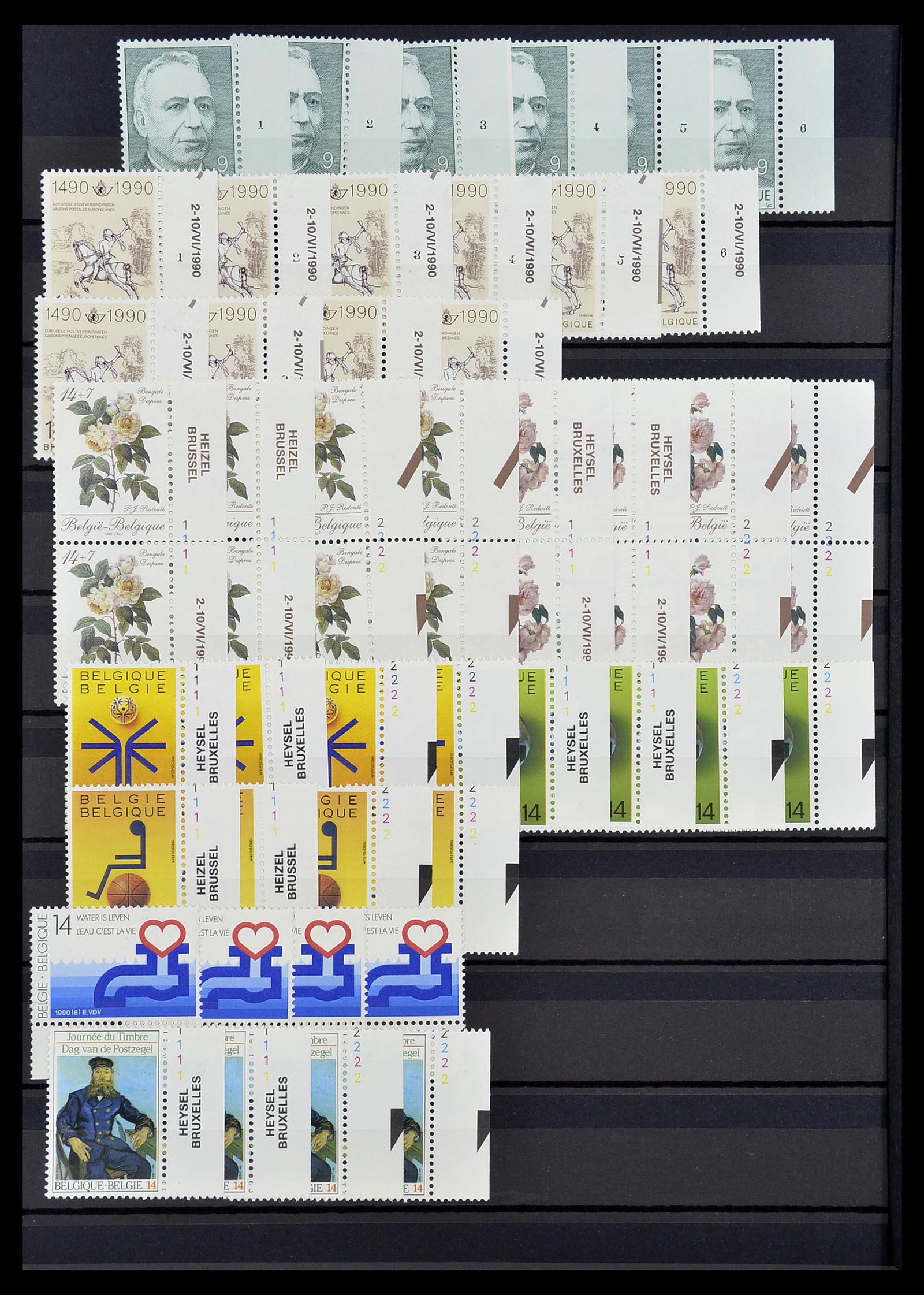 34524 080 - Postzegelverzameling 34524 België plaat en etsingnummers 1963-1990.