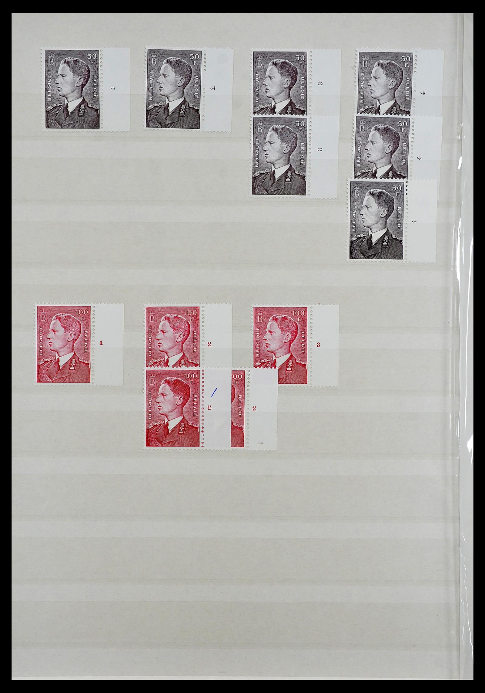 34524 104 - Postzegelverzameling 34524 België plaat en etsingnummers 1963-1990.