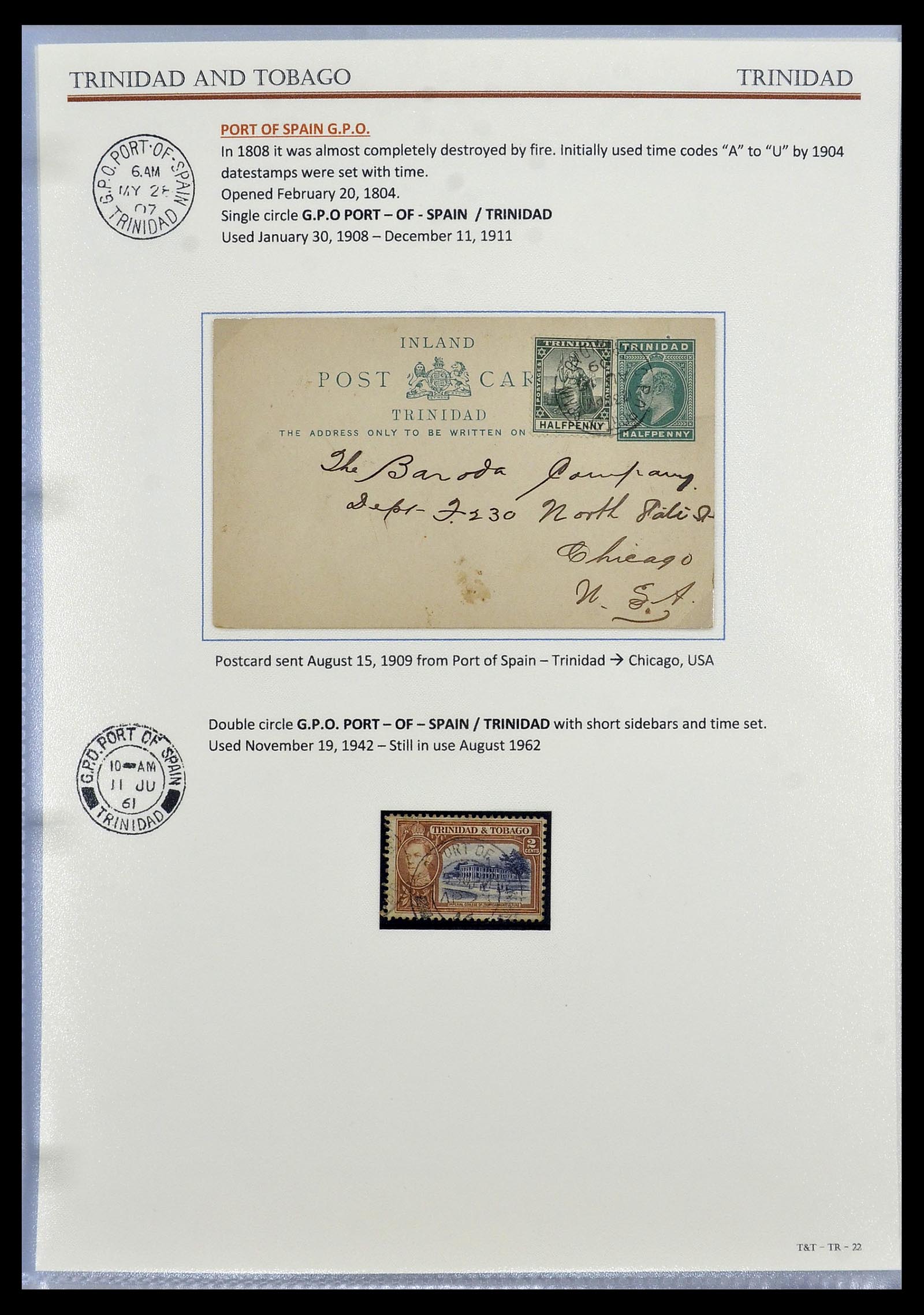 34527 009 - Stamp Collection 34527 Trinidad and Tobago cancels 1900-1956.