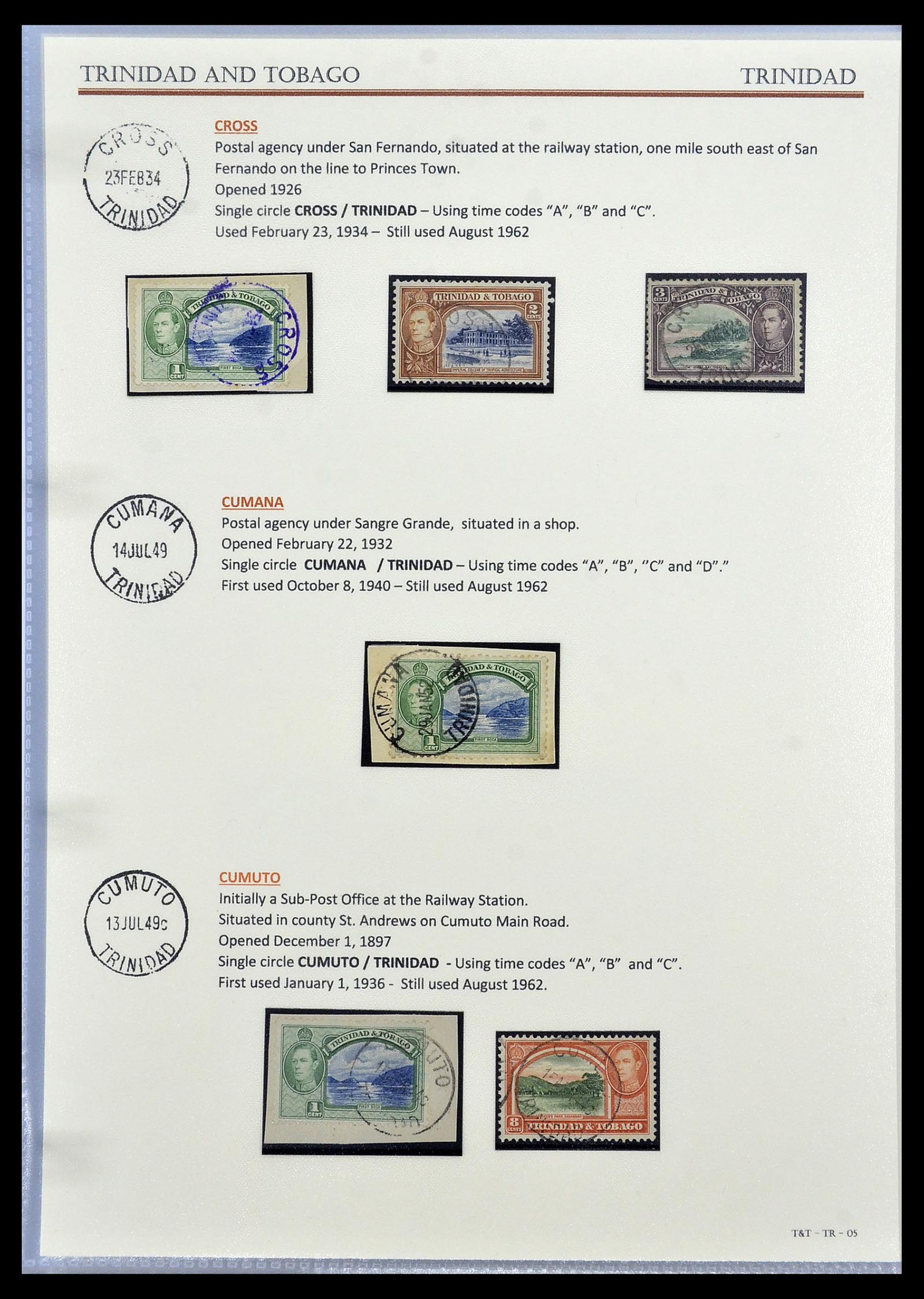34527 020 - Stamp Collection 34527 Trinidad and Tobago cancels 1900-1956.