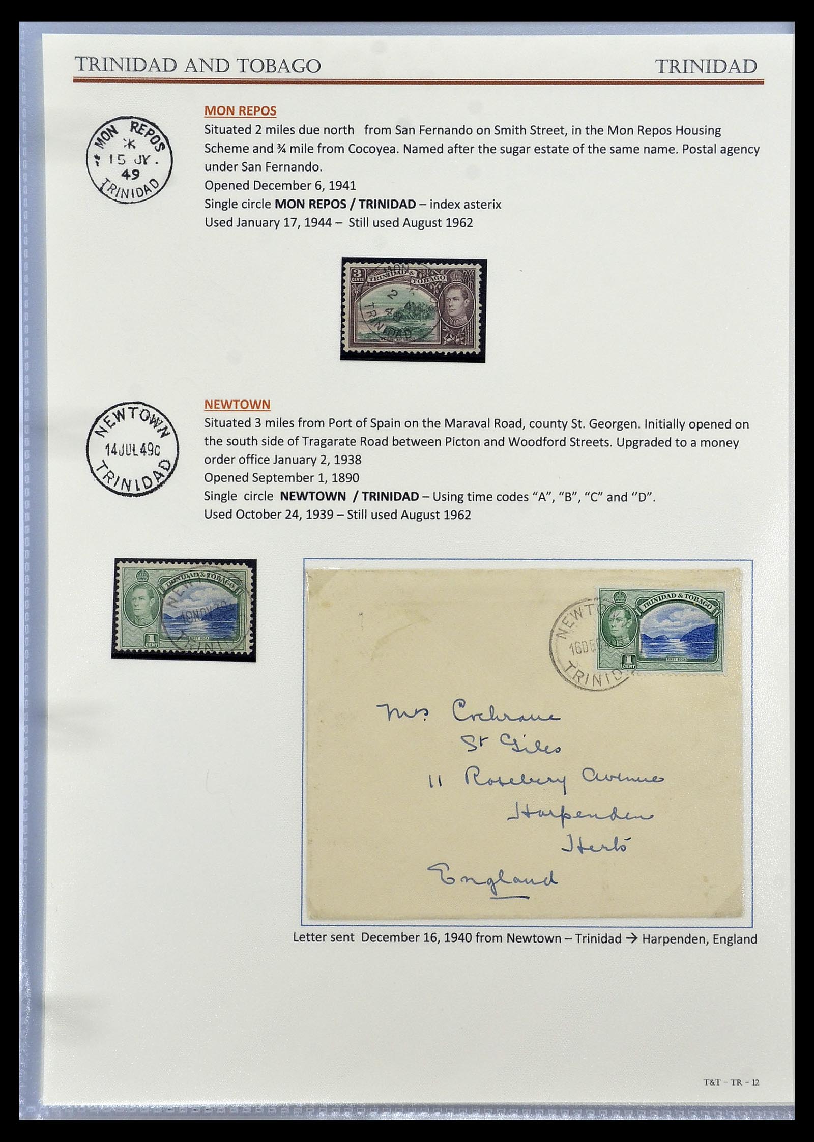 34527 027 - Stamp Collection 34527 Trinidad and Tobago cancels 1900-1956.