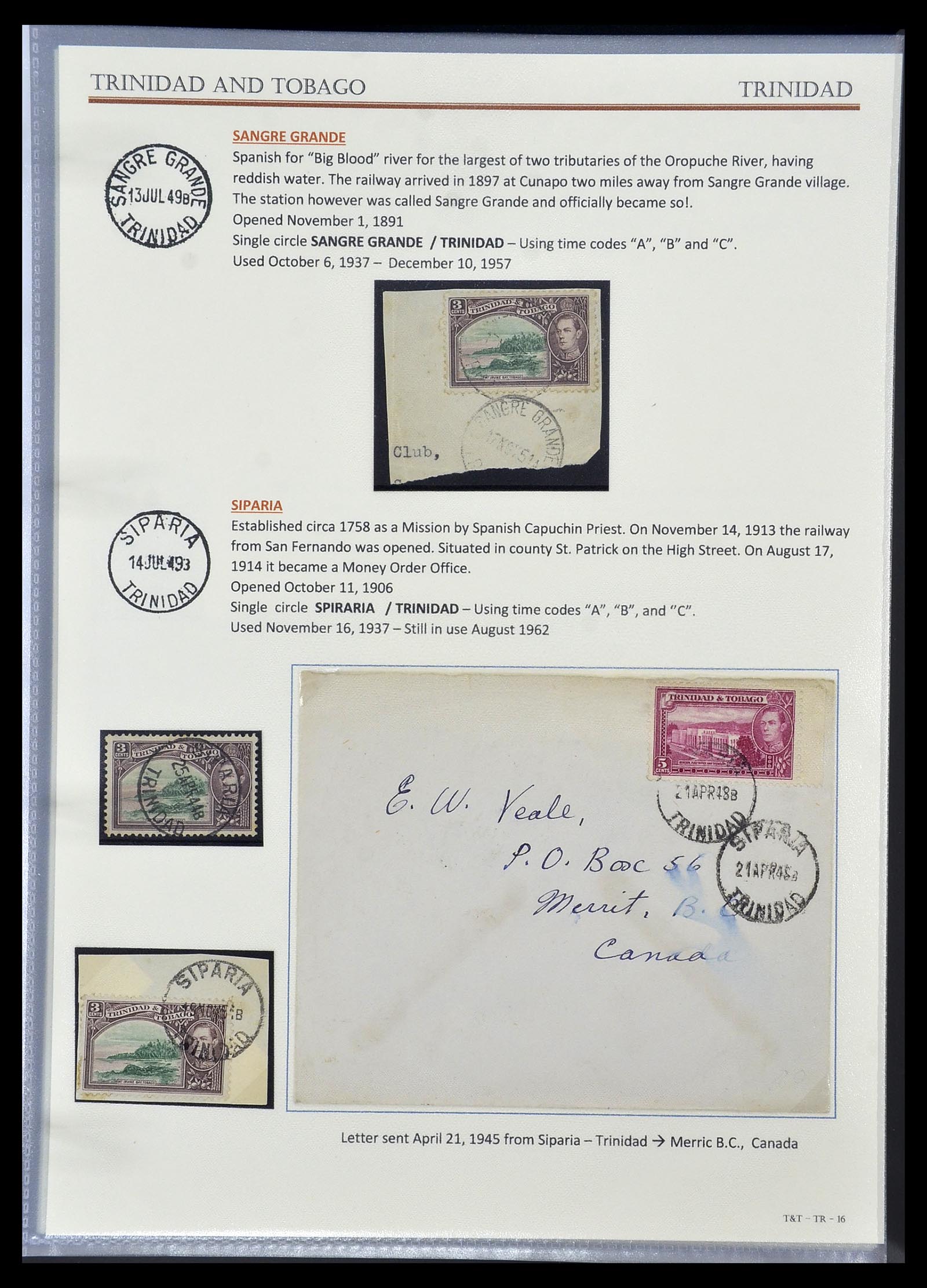 34527 034 - Stamp Collection 34527 Trinidad and Tobago cancels 1900-1956.