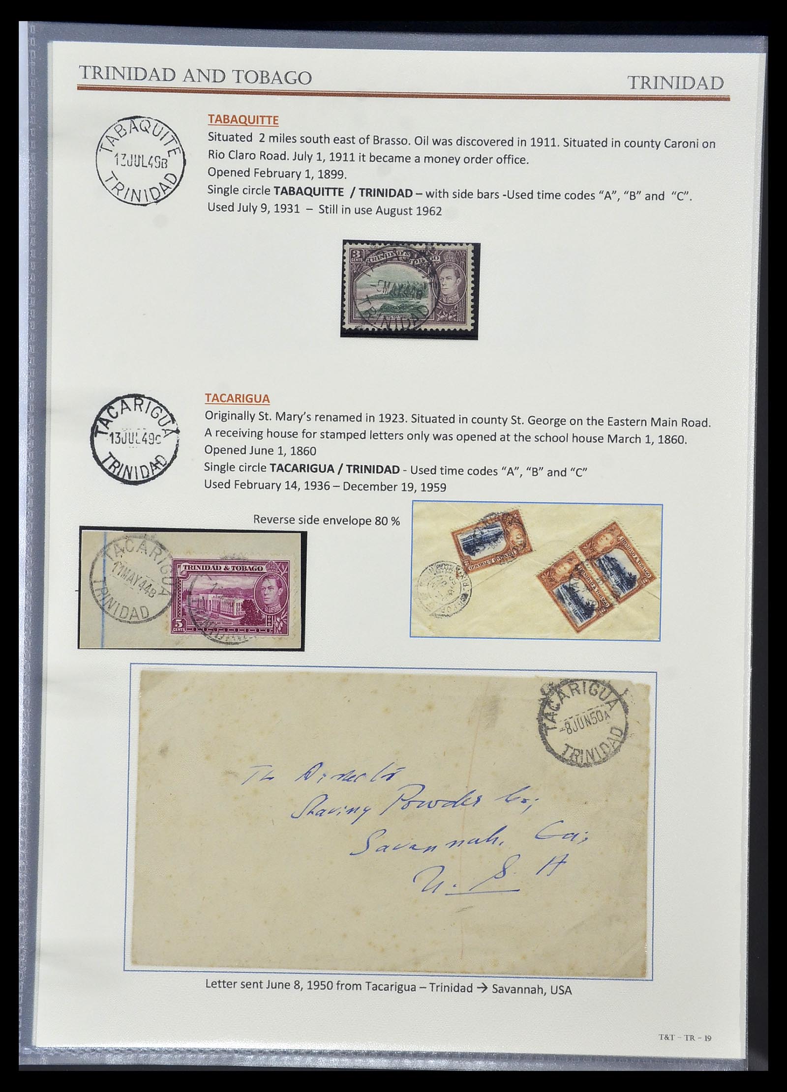 34527 035 - Stamp Collection 34527 Trinidad and Tobago cancels 1900-1956.