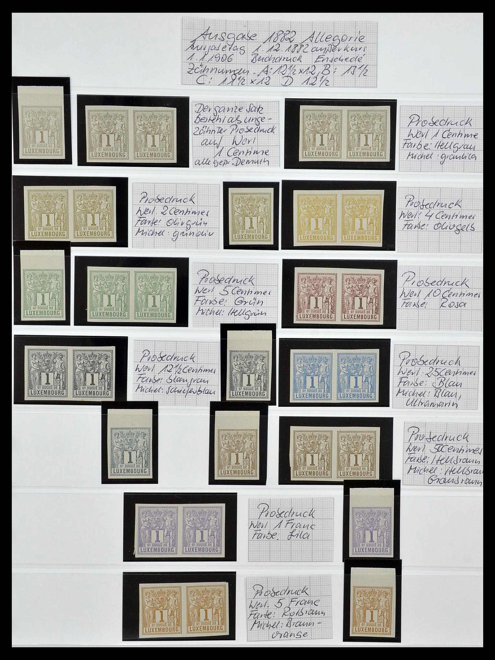 34550 003 - Stamp Collection 34550 Luxembourg proofs 1852-1945.