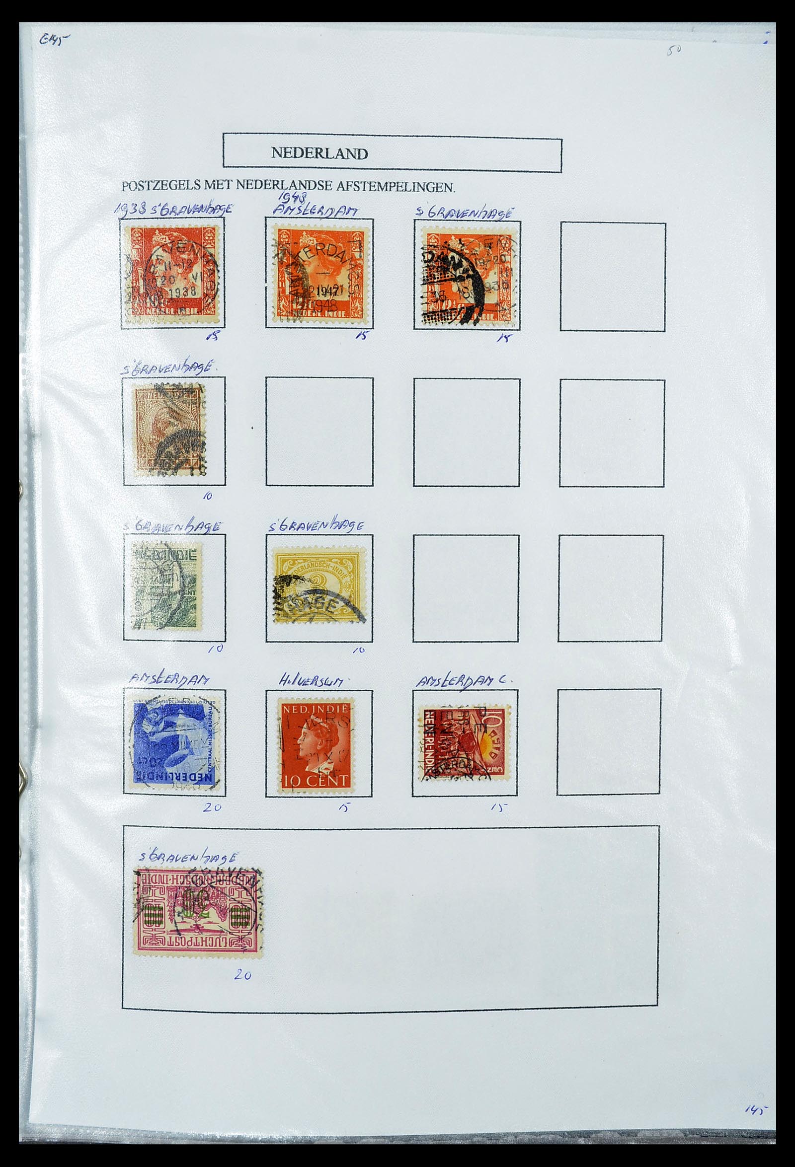 34662 045 - Stamp Collection 34662 Dutch east Indies cancels 1873-1948.
