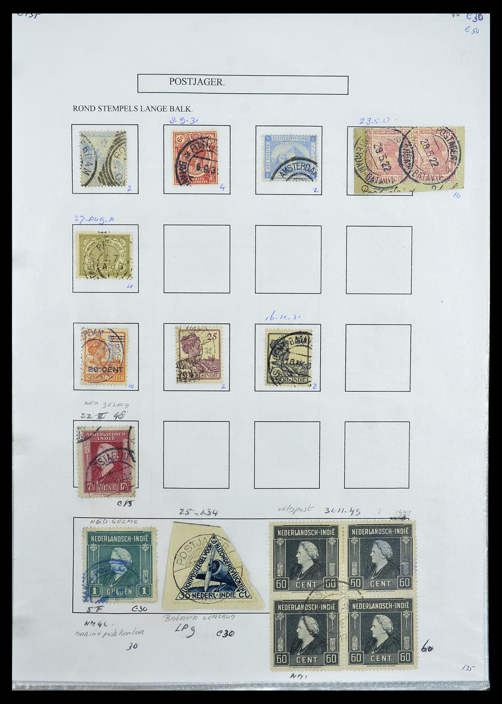 34662 072 - Stamp Collection 34662 Dutch east Indies cancels 1873-1948.