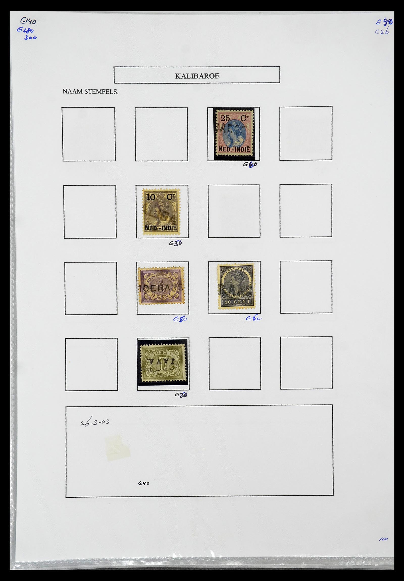 34663 028 - Postzegelverzameling 34663 Nederlands Indië naamstempels.