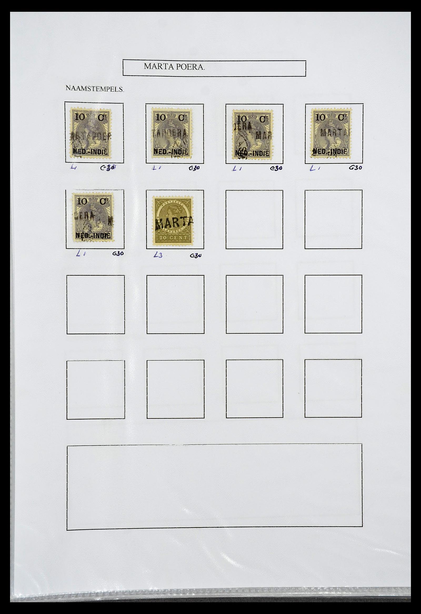 34663 062 - Postzegelverzameling 34663 Nederlands Indië naamstempels.