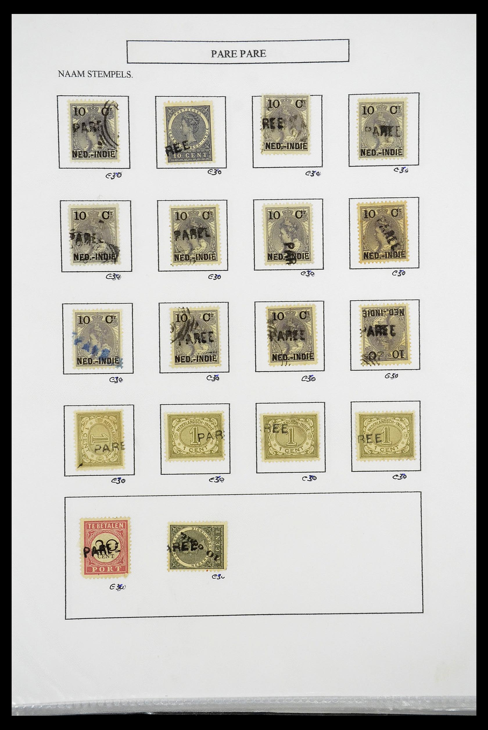 34663 073 - Postzegelverzameling 34663 Nederlands Indië naamstempels.
