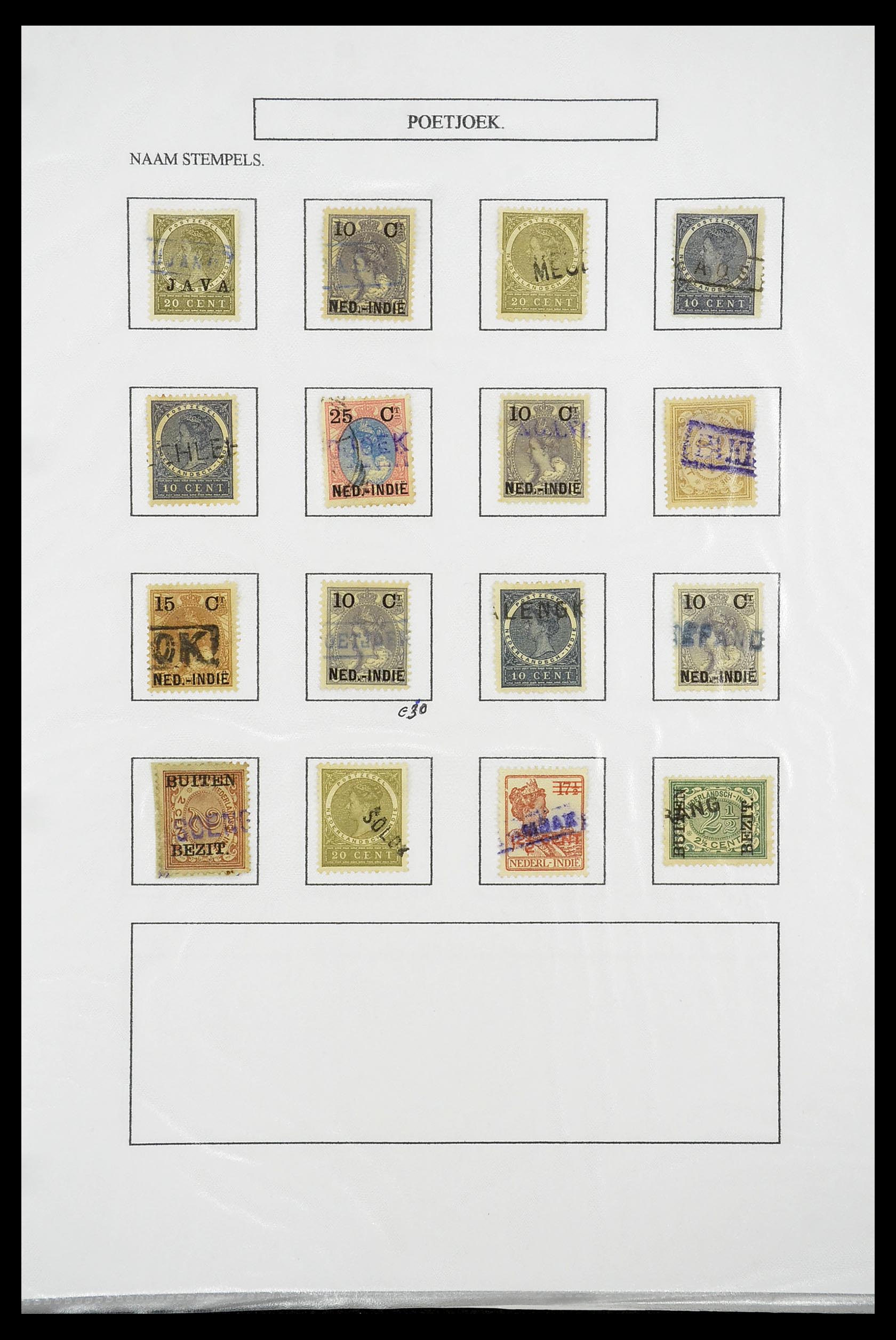 34663 089 - Postzegelverzameling 34663 Nederlands Indië naamstempels.
