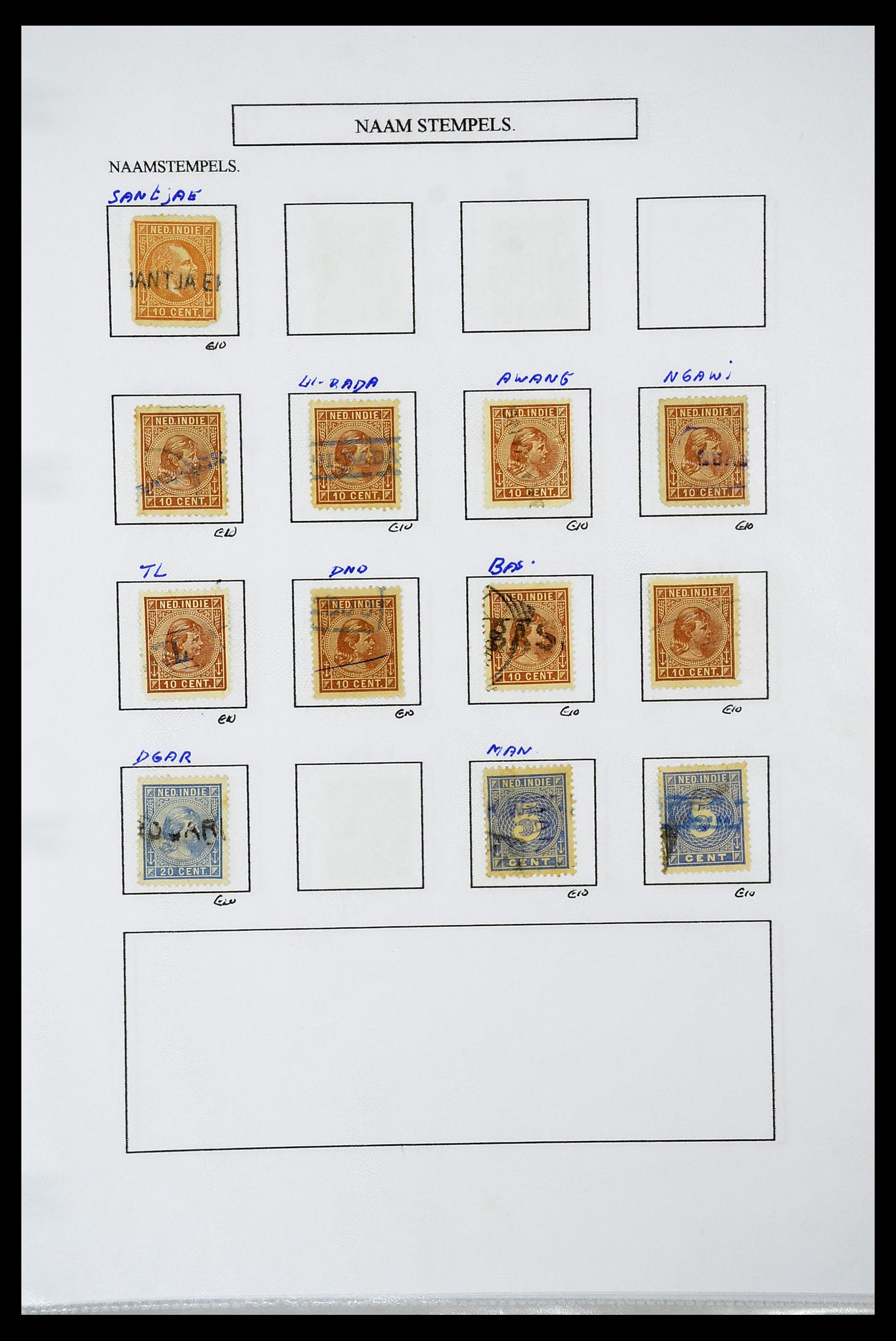 34663 157 - Postzegelverzameling 34663 Nederlands Indië naamstempels.