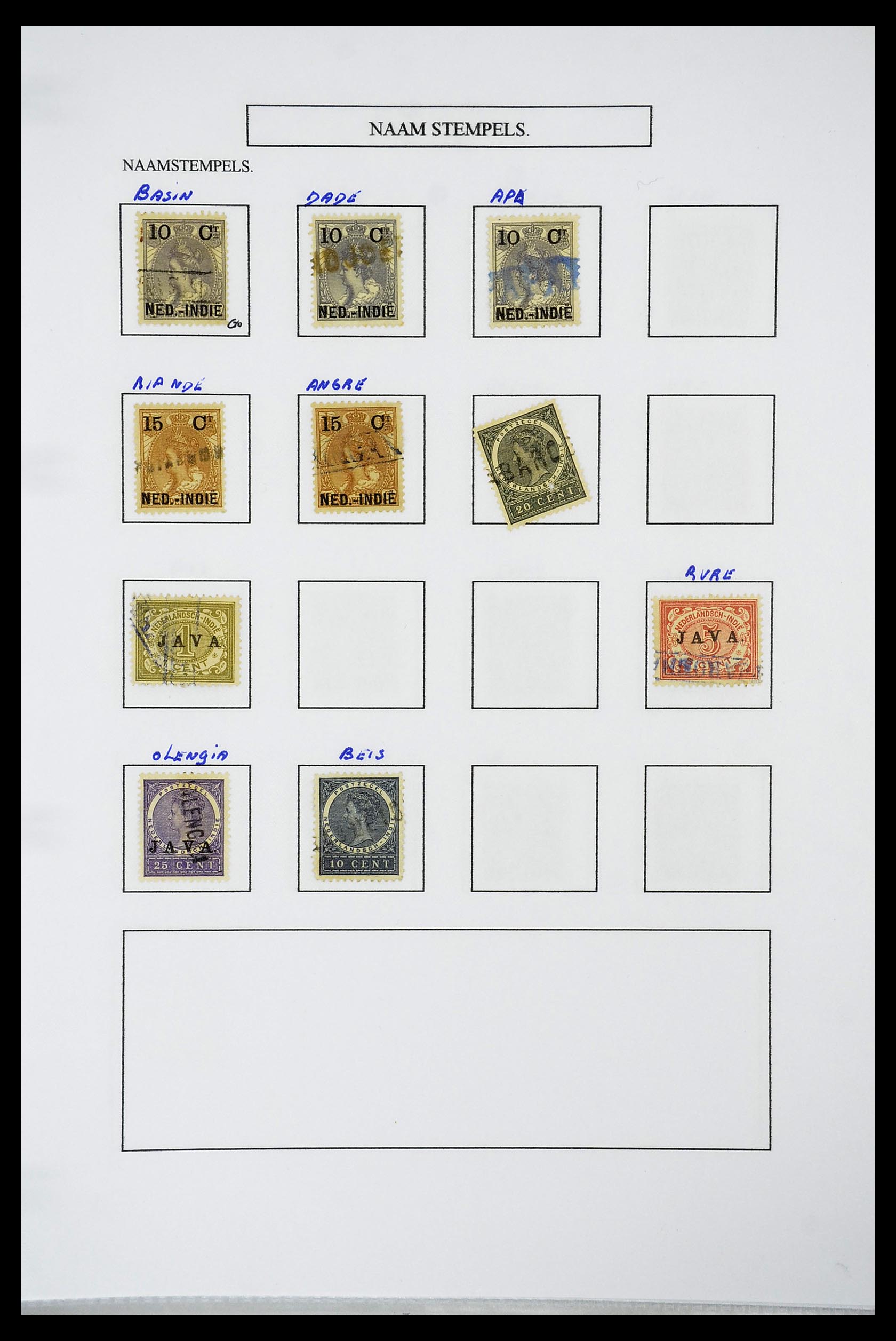 34663 158 - Postzegelverzameling 34663 Nederlands Indië naamstempels.