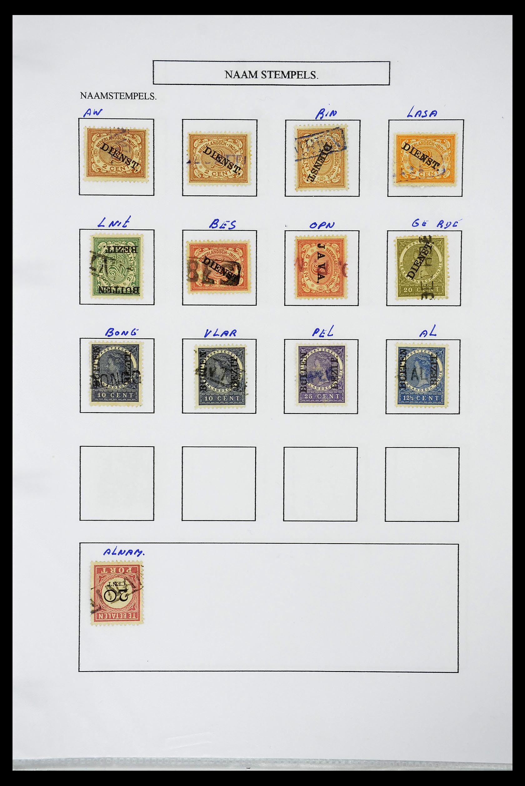 34663 160 - Postzegelverzameling 34663 Nederlands Indië naamstempels.
