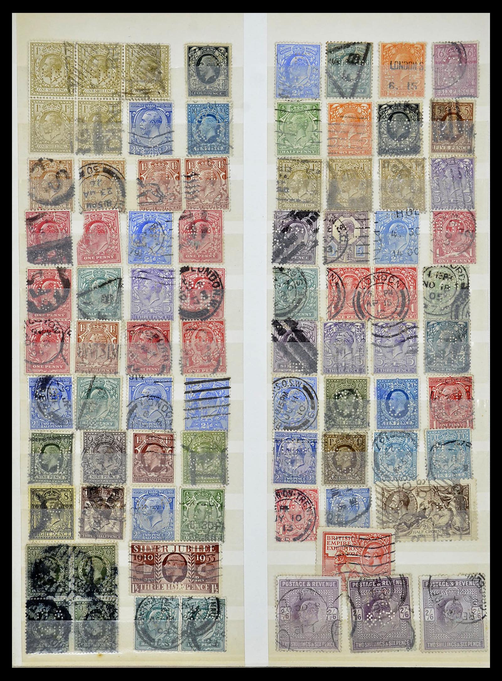 34671 014 - Stamp Collection 34671 Great Britain perfins 1902-1935.