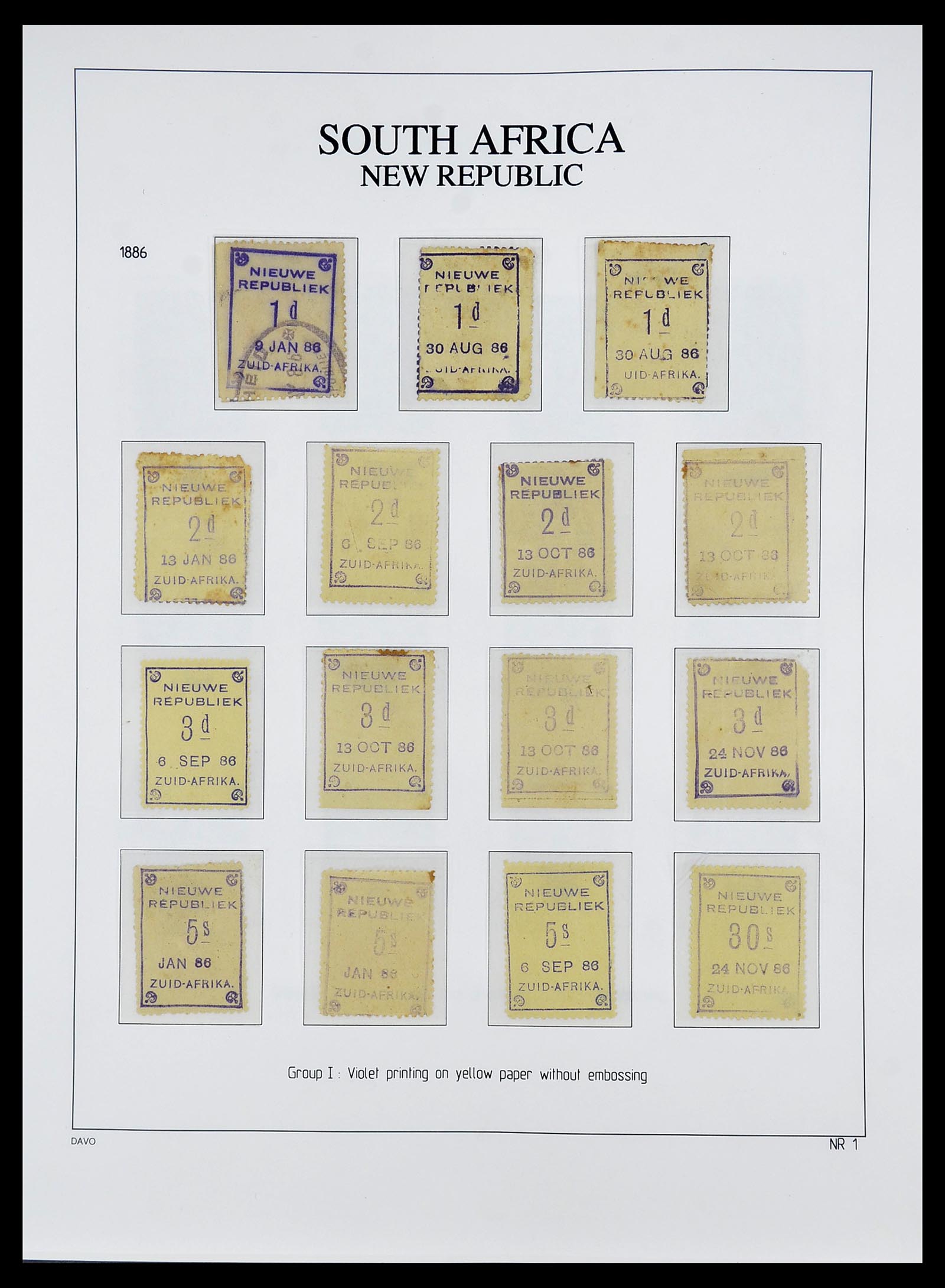 34680 001 - Postzegelverzameling 34680 Zuid Afrika Nieuwe Republiek 1886-1887.