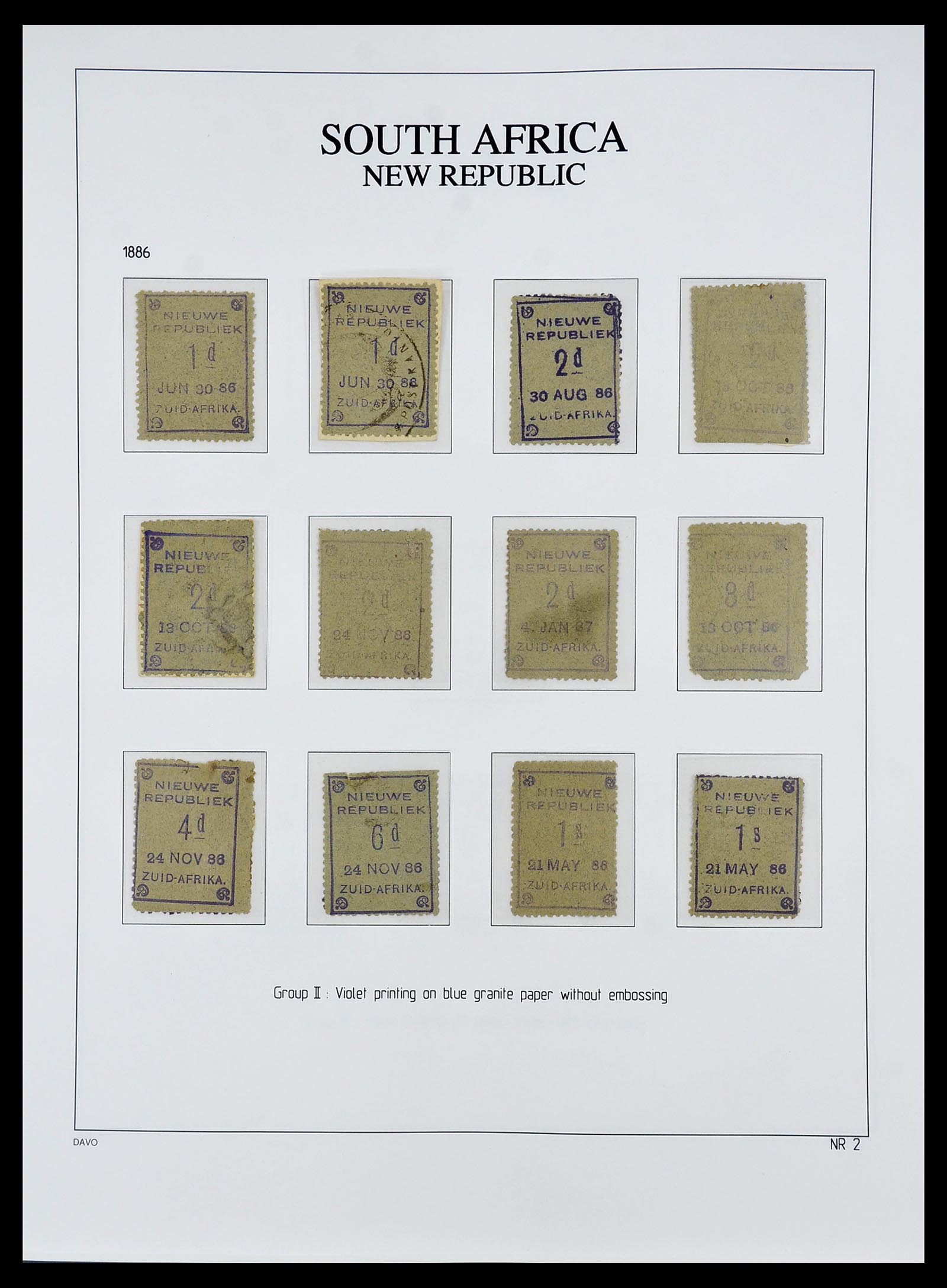 34680 002 - Postzegelverzameling 34680 Zuid Afrika Nieuwe Republiek 1886-1887.