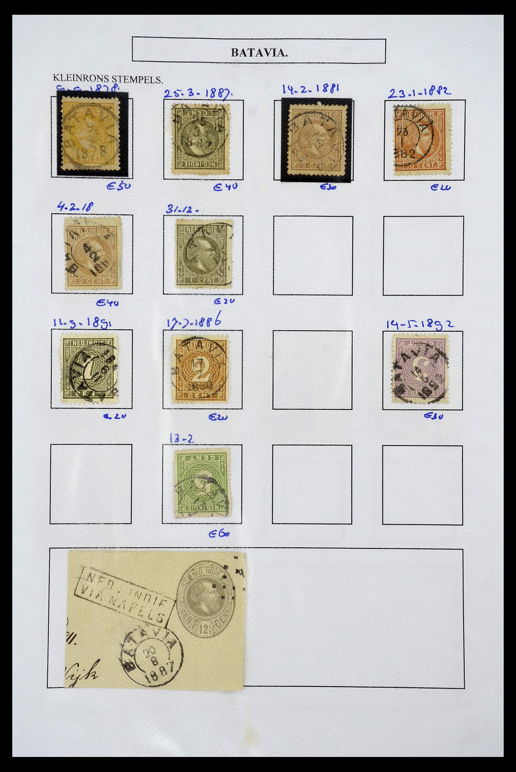 34682 001 - Stamp Collection 34682 Dutch east Indies cancels 1864-1935.