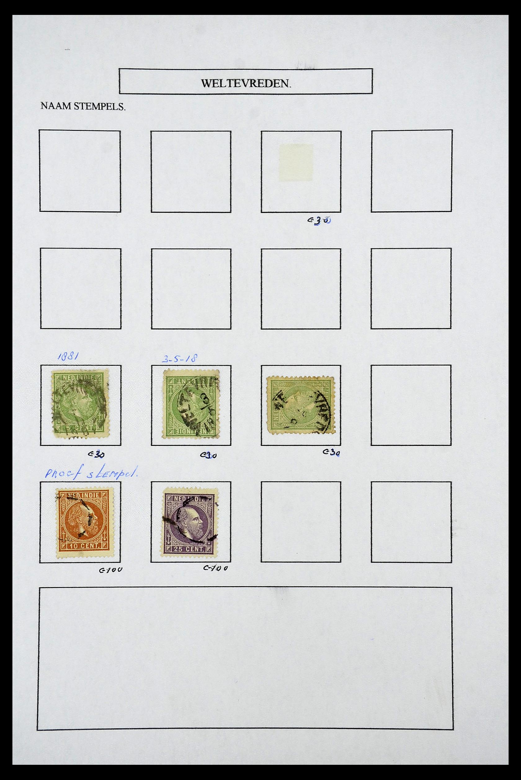 34682 033 - Postzegelverzameling 34682 Nederlands Indië stempels 1864-1935.