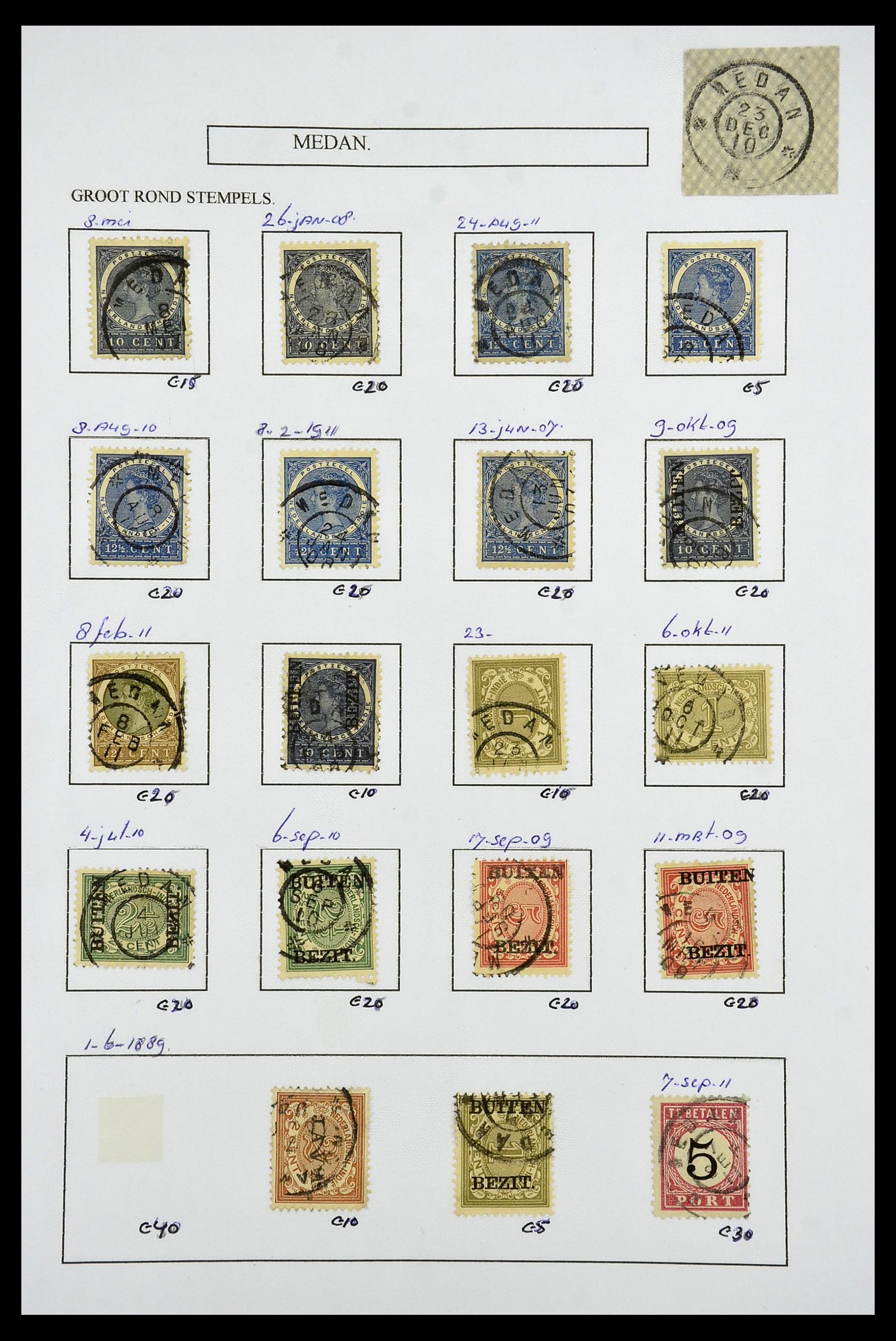 34682 073 - Stamp Collection 34682 Dutch east Indies cancels 1864-1935.