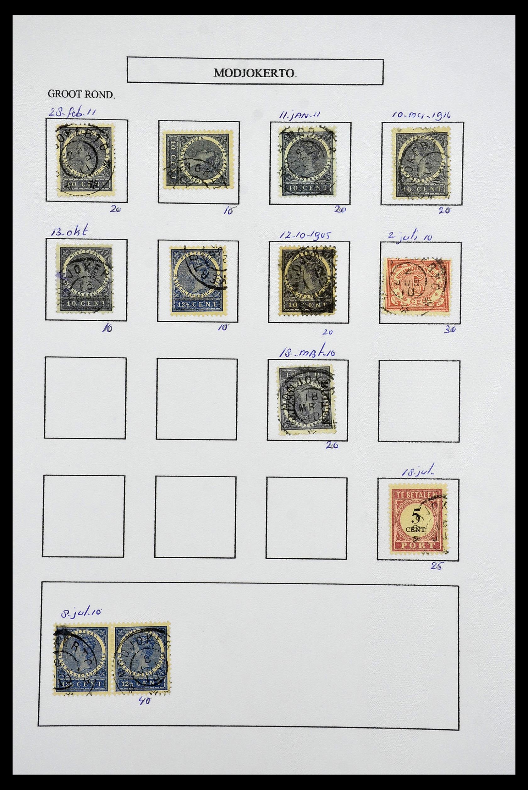 34682 076 - Stamp Collection 34682 Dutch east Indies cancels 1864-1935.
